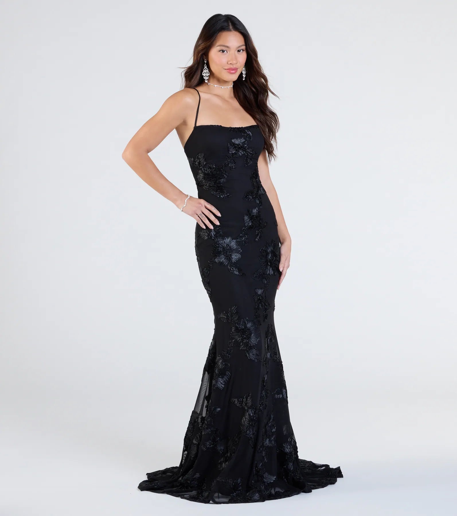 Premium Gabi Lace-Up Floral Mermaid Gown
