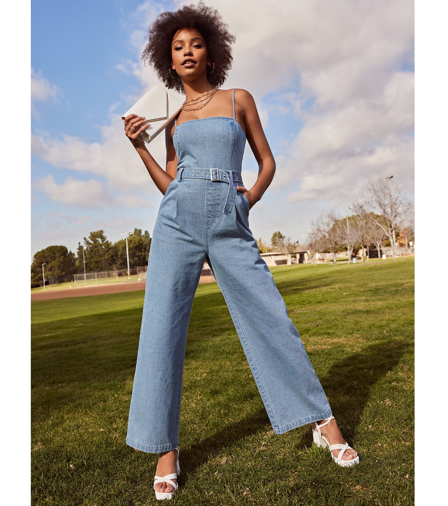 Ultimate Style Goals: Premium Belted Wide-Leg Denim Jumpsuit