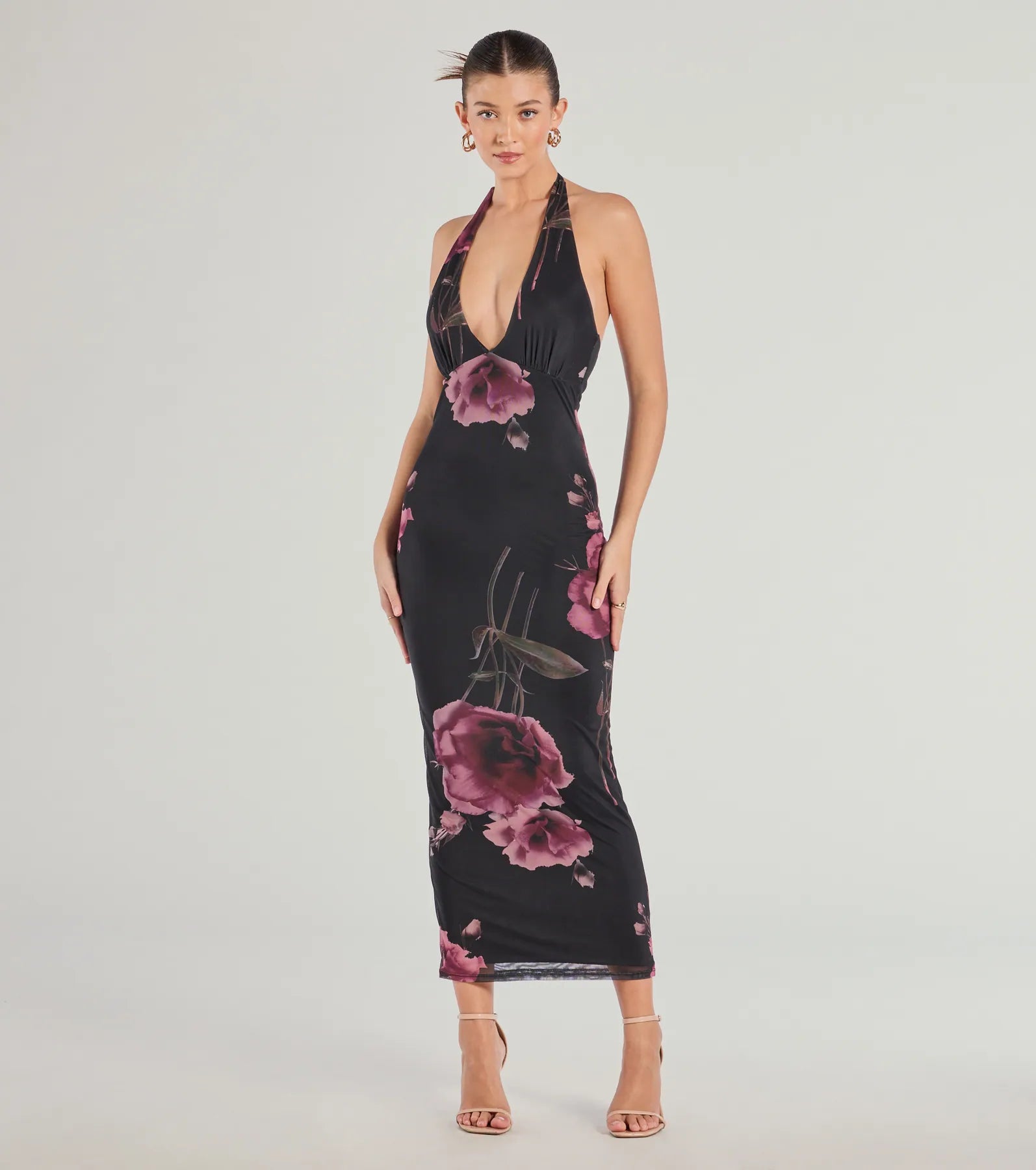 Ultimate Radiant Blooms Floral Halter Maxi Dress