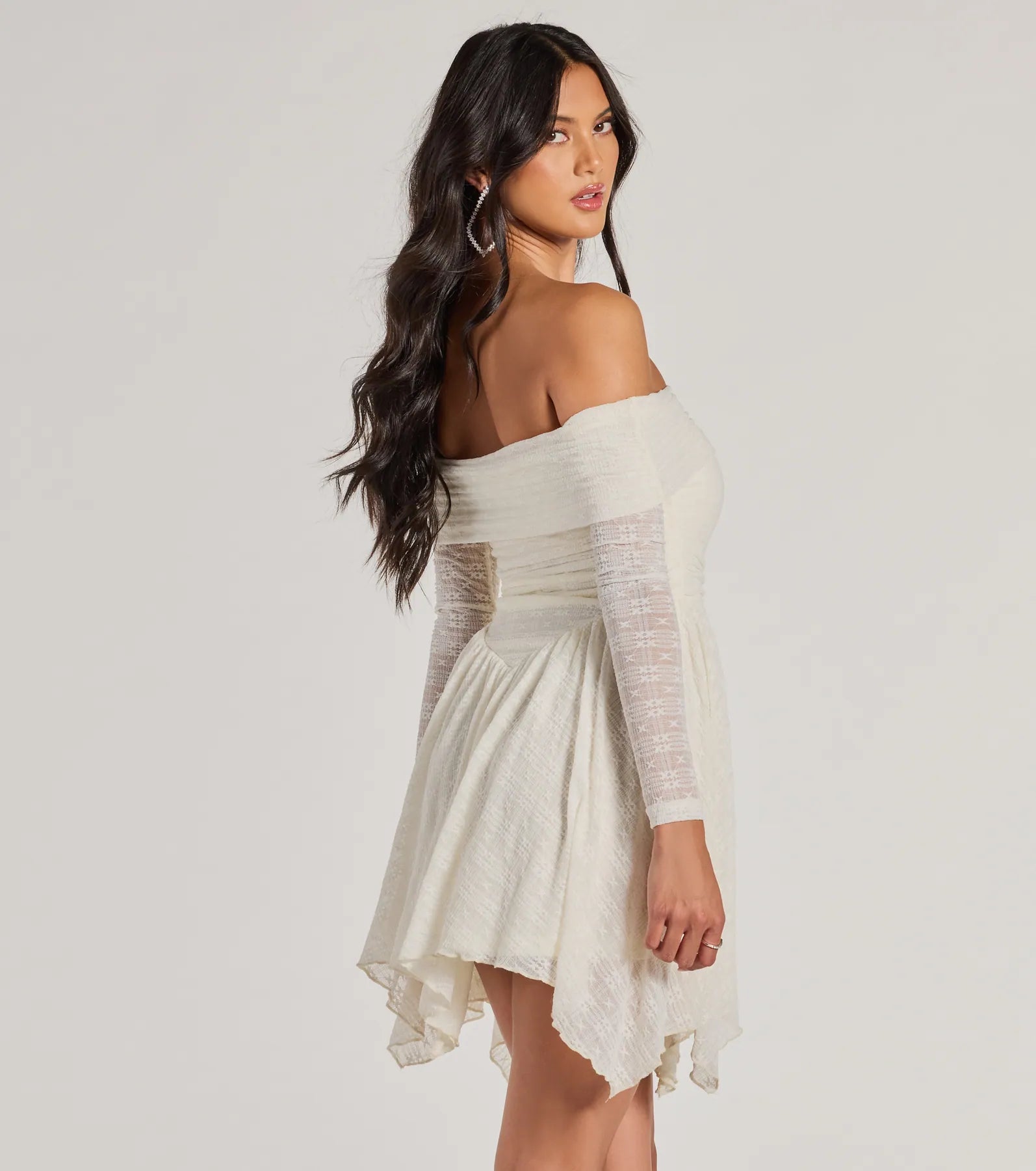 Premium Bohemian Lace Off-The-Shoulder Skater Dress