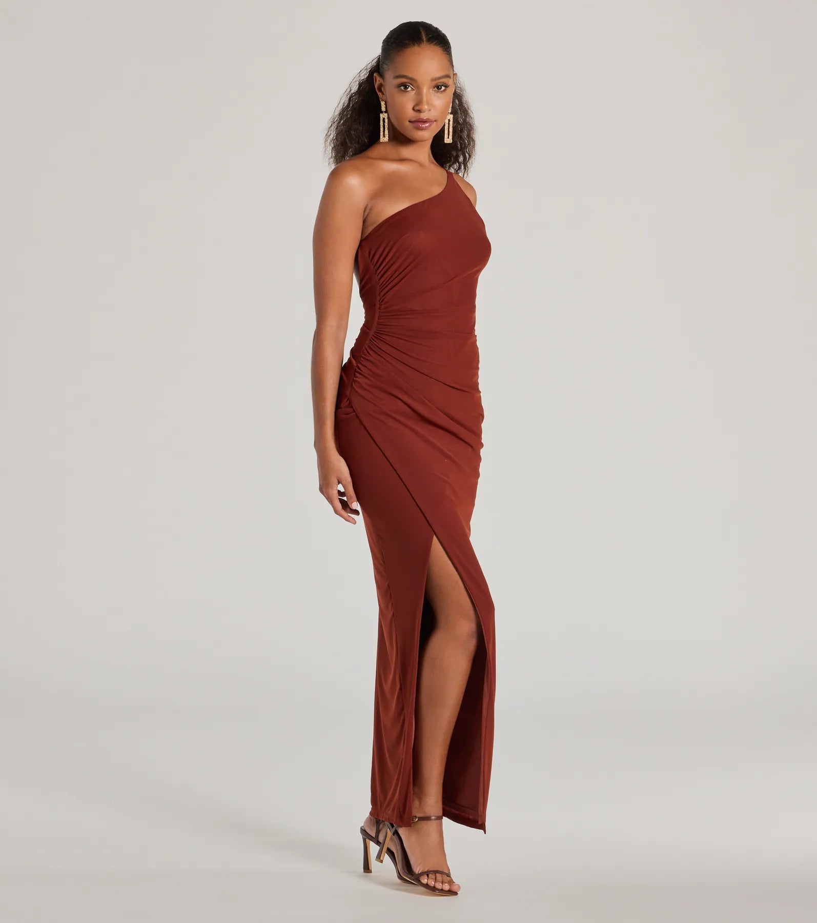 Premium Carrie One-Shoulder Mesh Formal Dress - Elegant Open Back Design