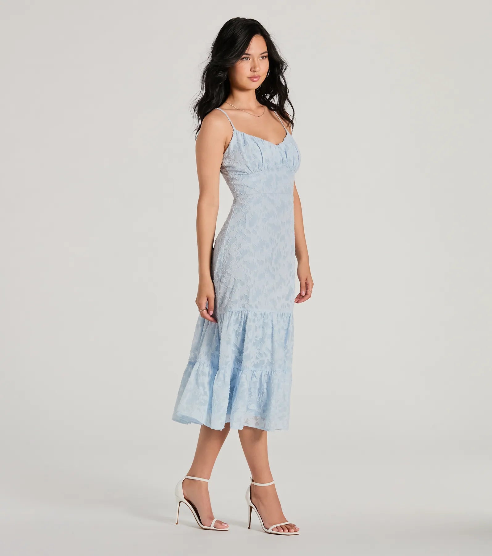 Ultimate Heavenly Cute Chiffon Ruffled Midi Dress