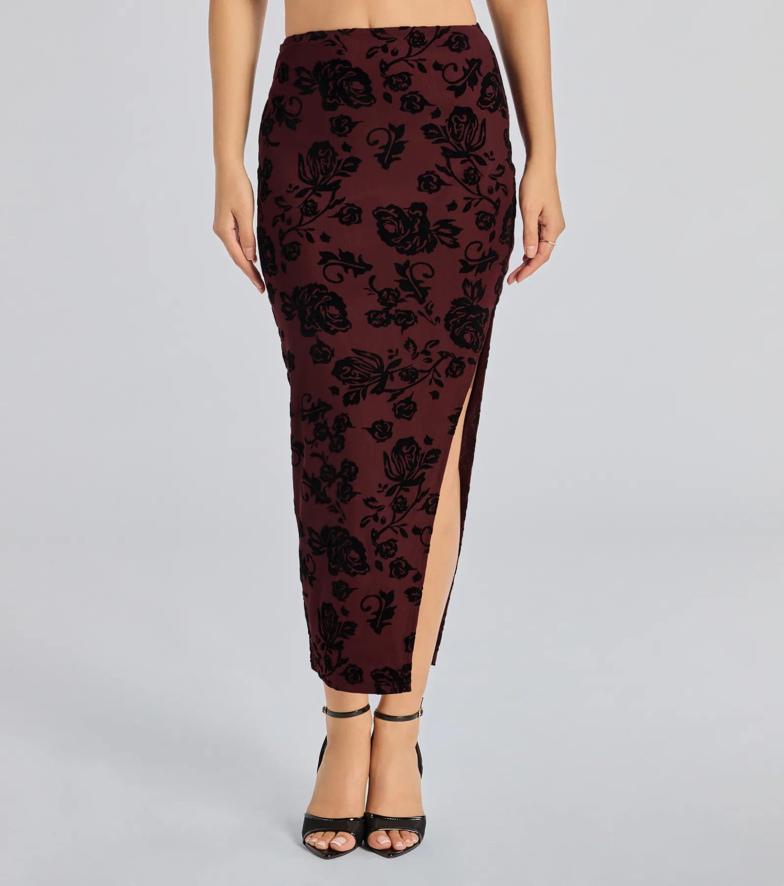 Premium Luxe Velvet Floral Midi Skirt - Ultimate Elegance