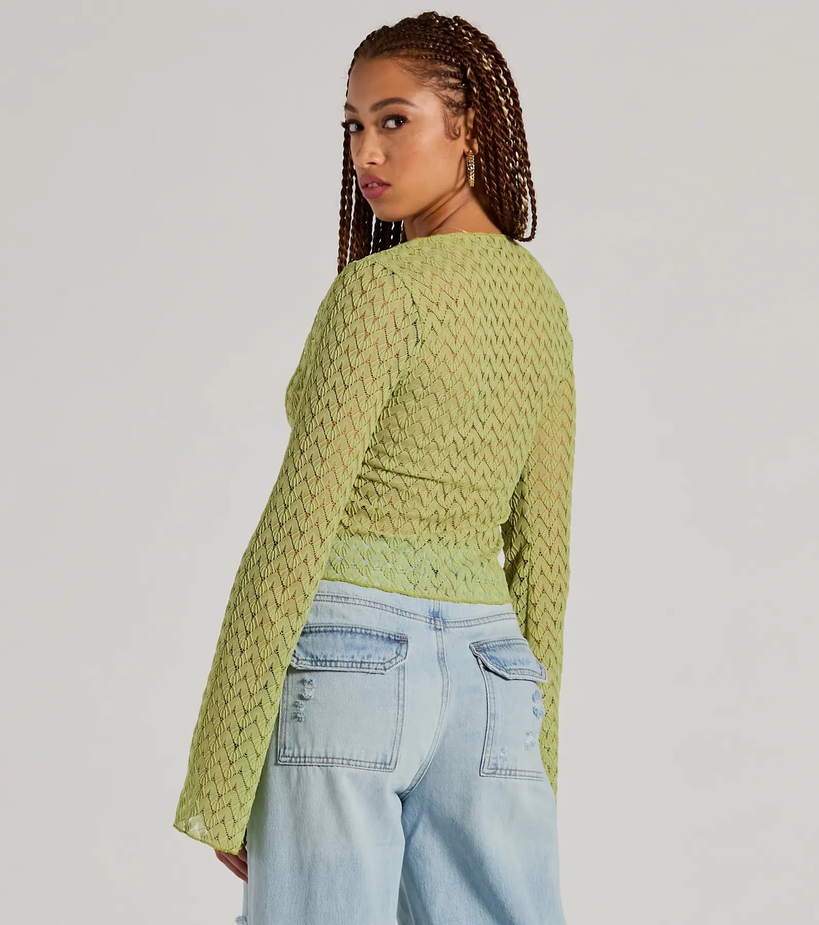 Ultimate Cabana Honey Tie Front Crochet Crop Sweater