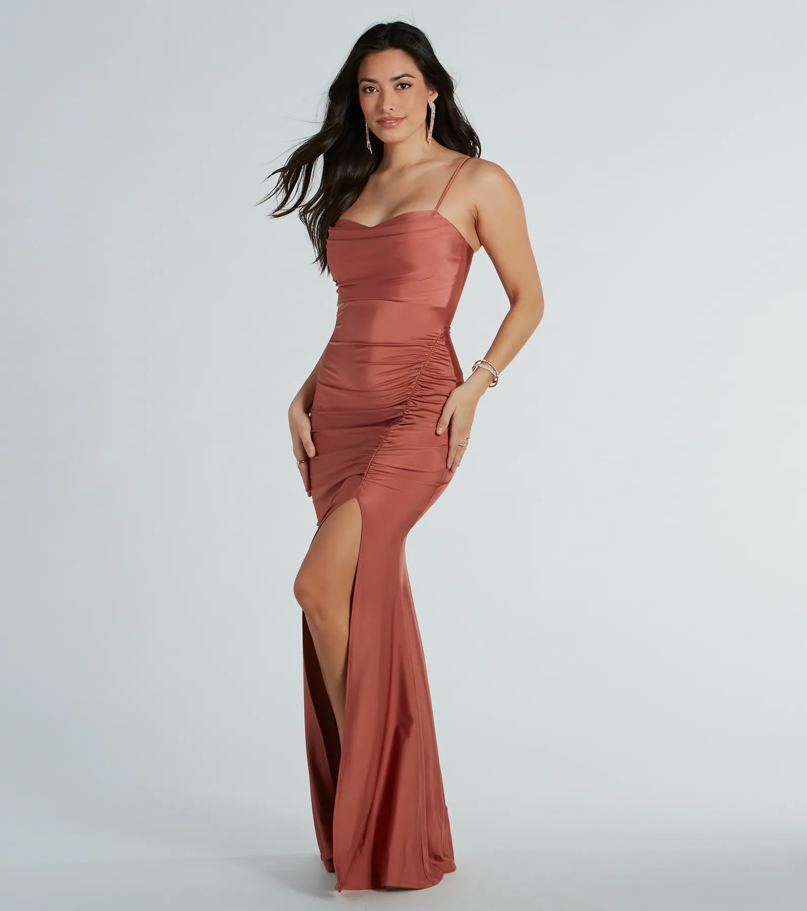 Premium Marsha Mermaid Evening Gown with Cowl Neck