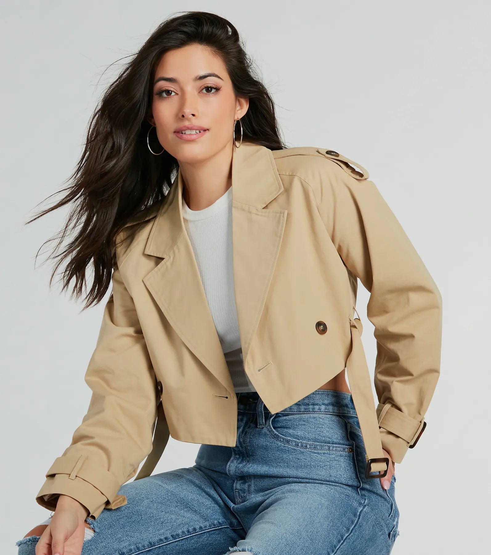 Ultimate Style Twill Belted Crop Trench Coat