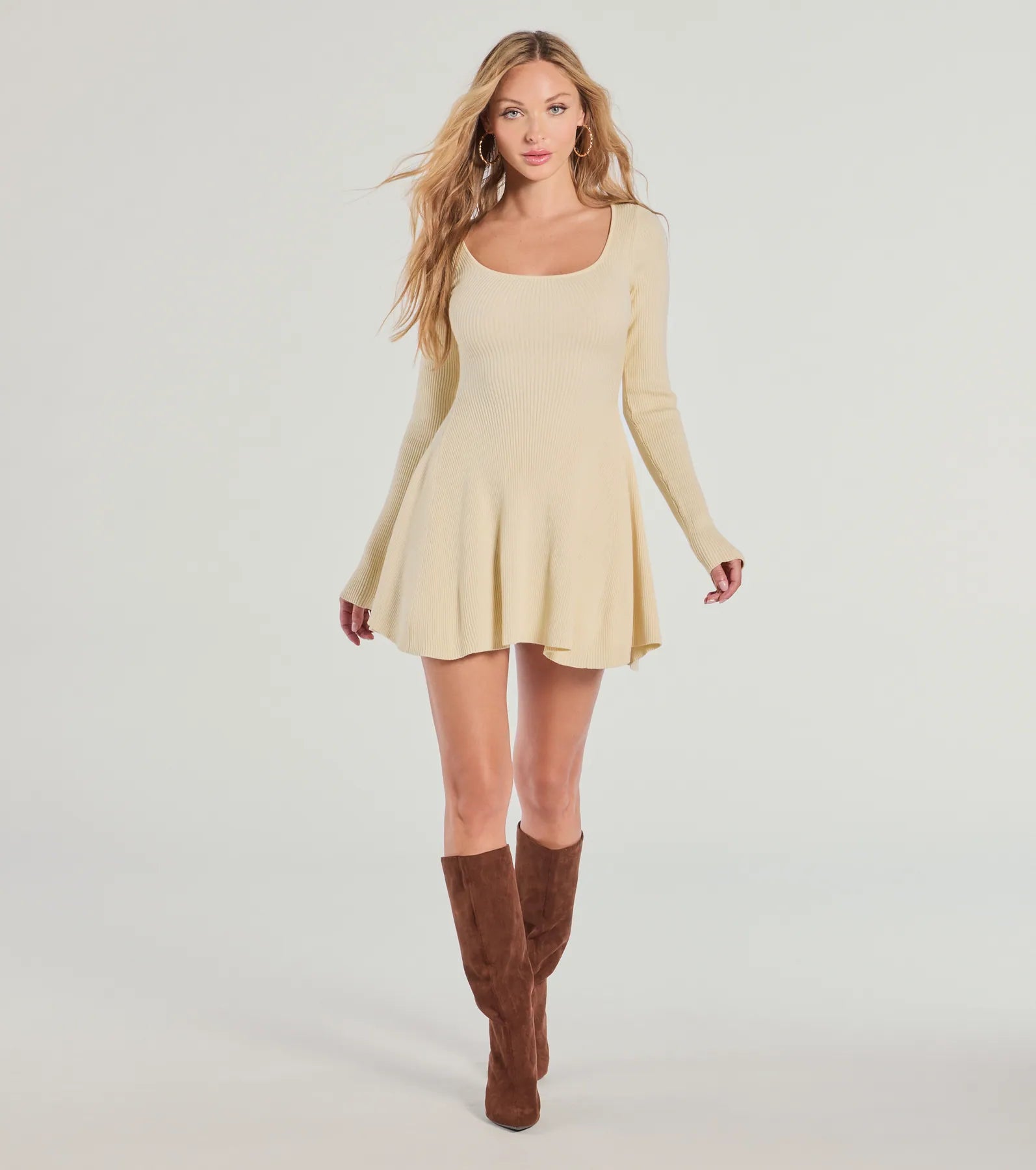 Ultimate Twirl Elegance Rib Knit Skater Dress