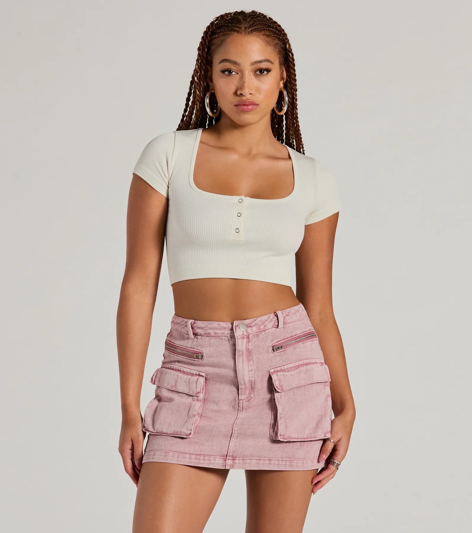 Ultimate Cool Factor Cargo Denim Mini Skirt