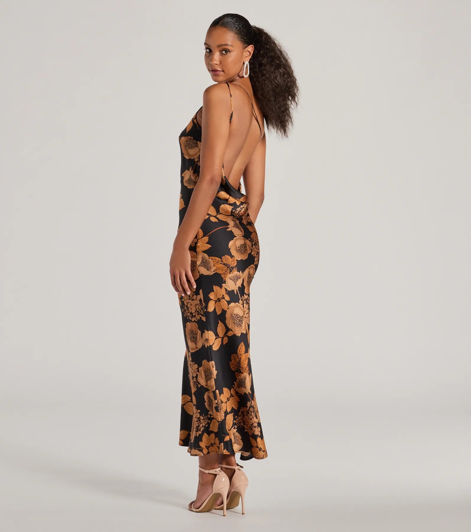 Ultimate Sultry One-Shoulder Floral Satin Maxi Dress - Cocktail Party Essential