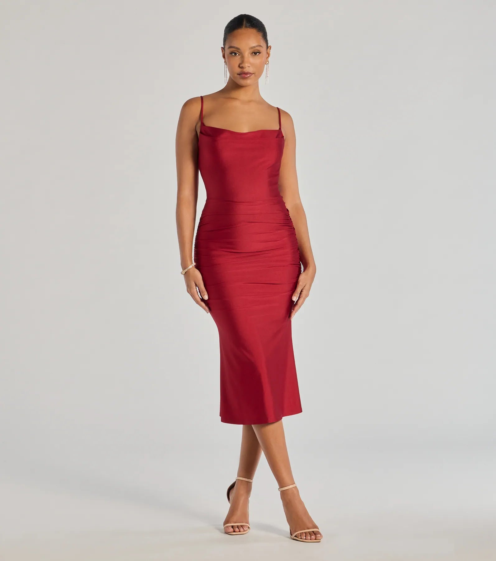 Ultimate Silhouette Ruched Knit Midi Dress - Premium Stretch Fit