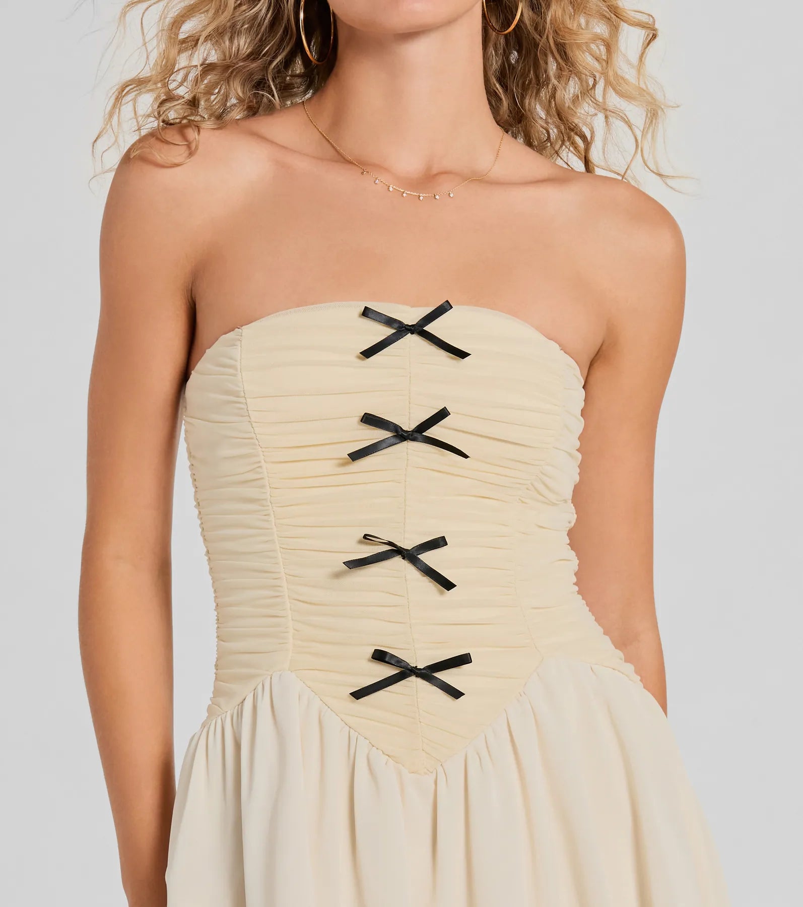 Ultimate Glam Strapless Bow A-Line Mini Dress