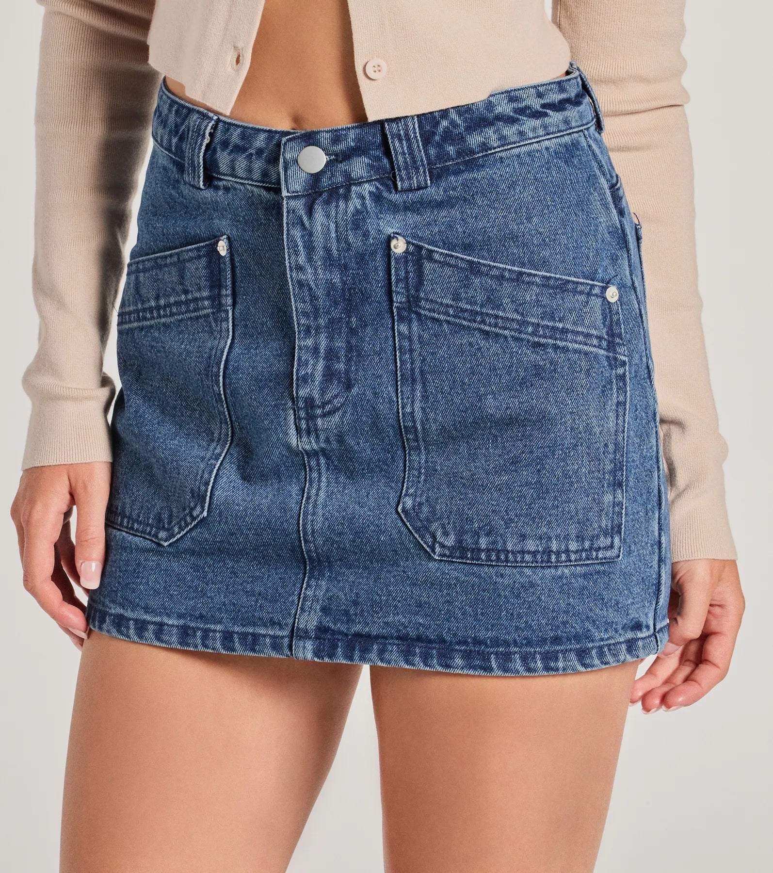 Premium High Waist Denim Mini Skirt - Casual Chic Style