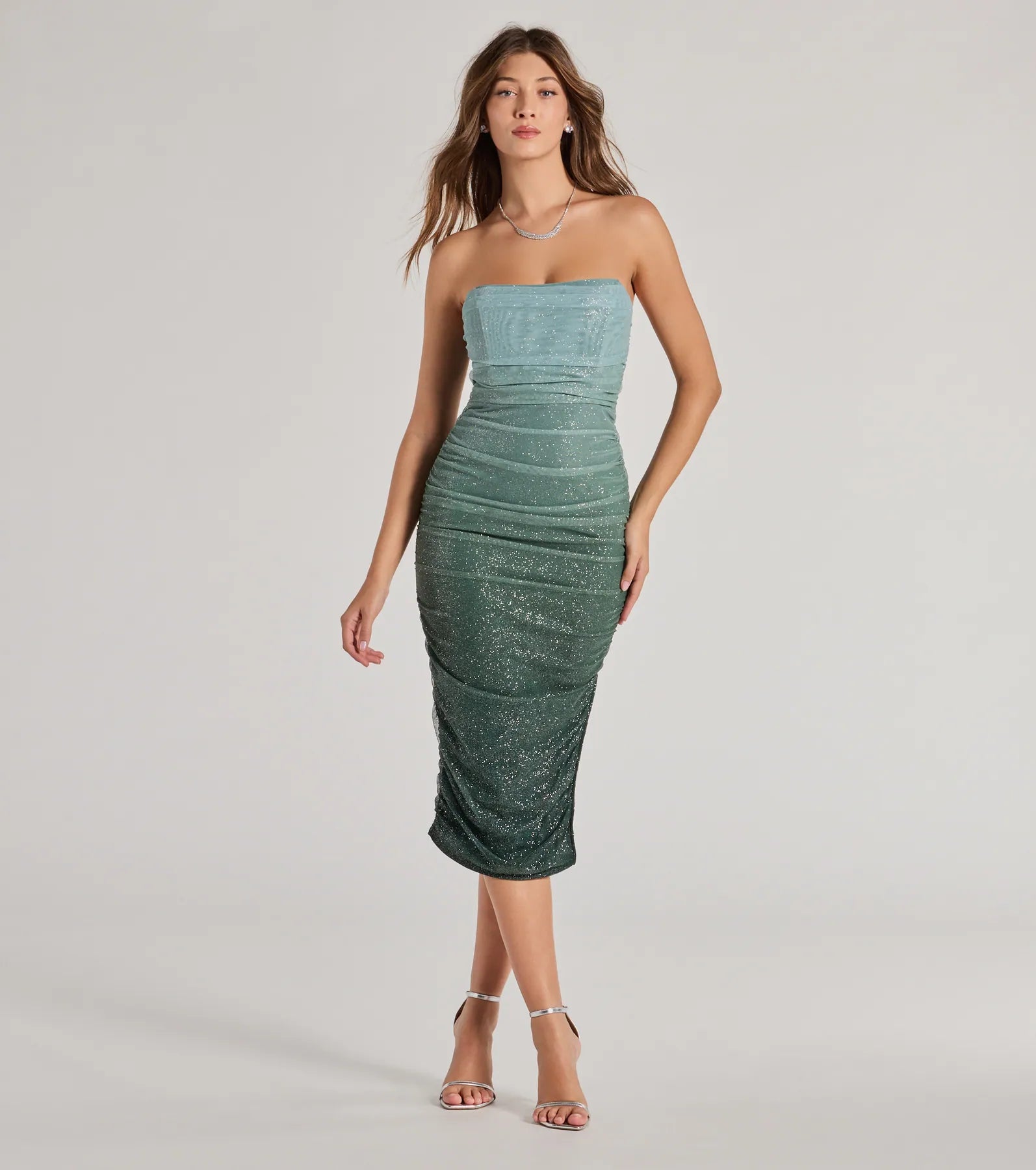 Ultimate Glam Ombre Glitter Mesh Midi Dress - Effortless Elegance