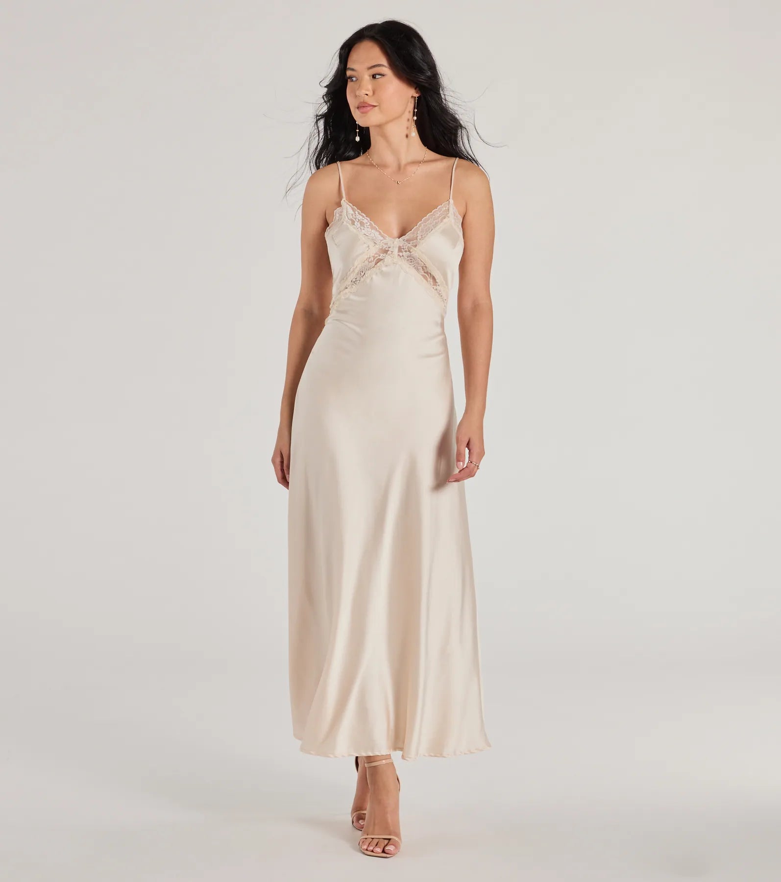 Premium Ethereal Beauty Satin & Lace Maxi Dress