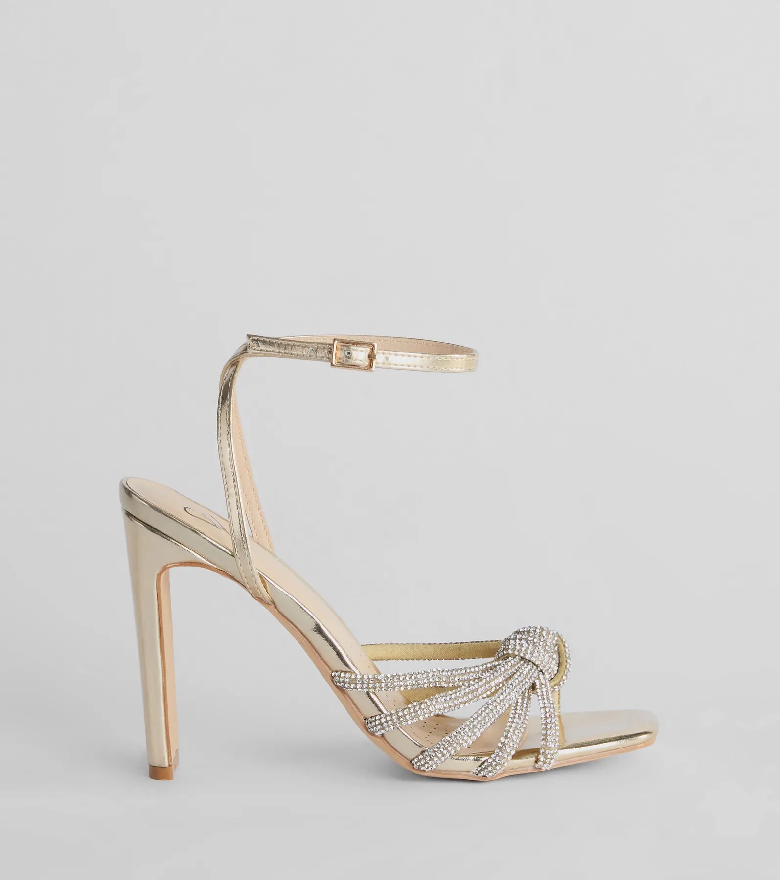 Ultimate Glam Rhinestone Strappy Heels - Metallic Block Heel