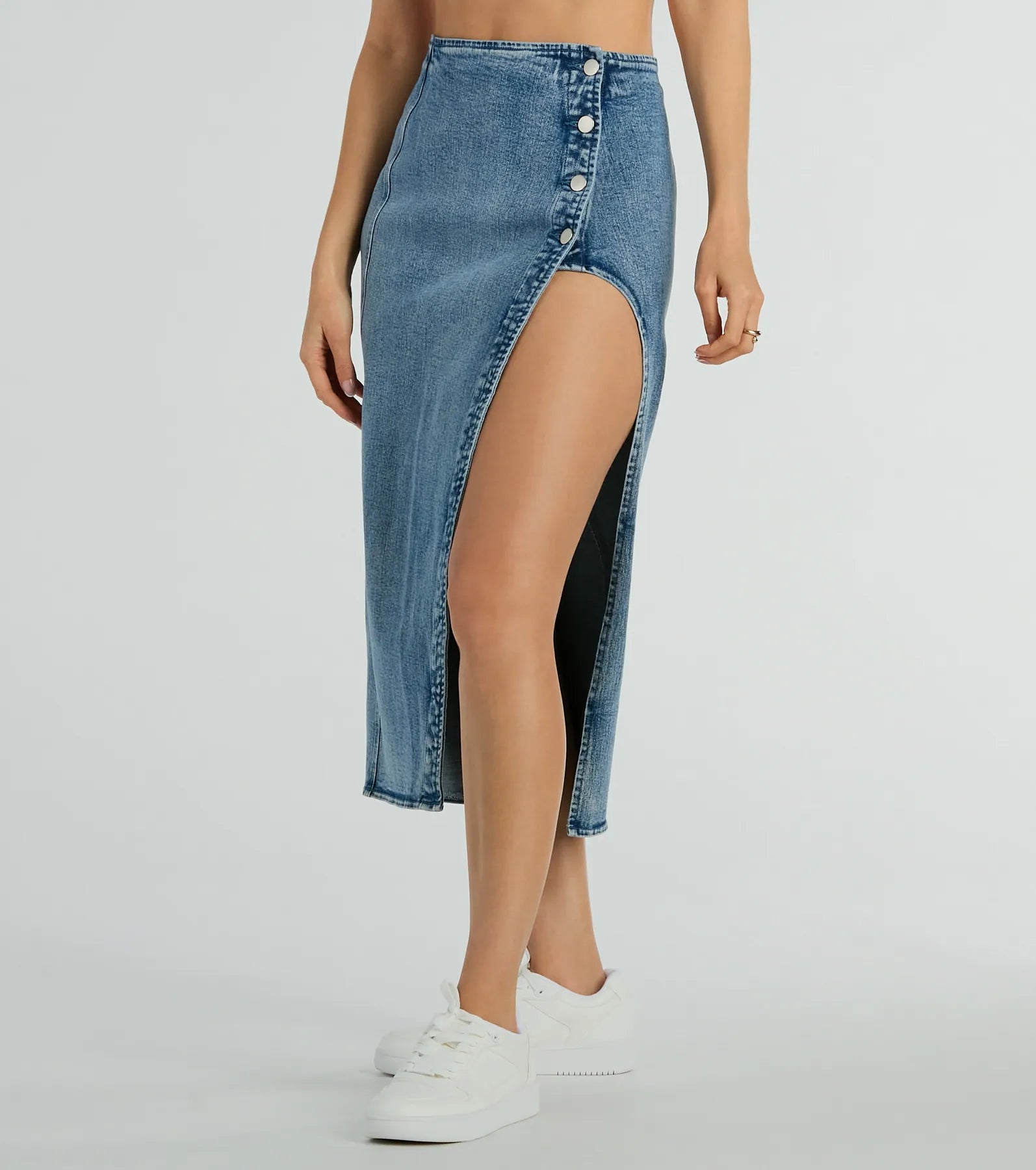 Ultimate Style Icon High Slit Denim Midi Skirt