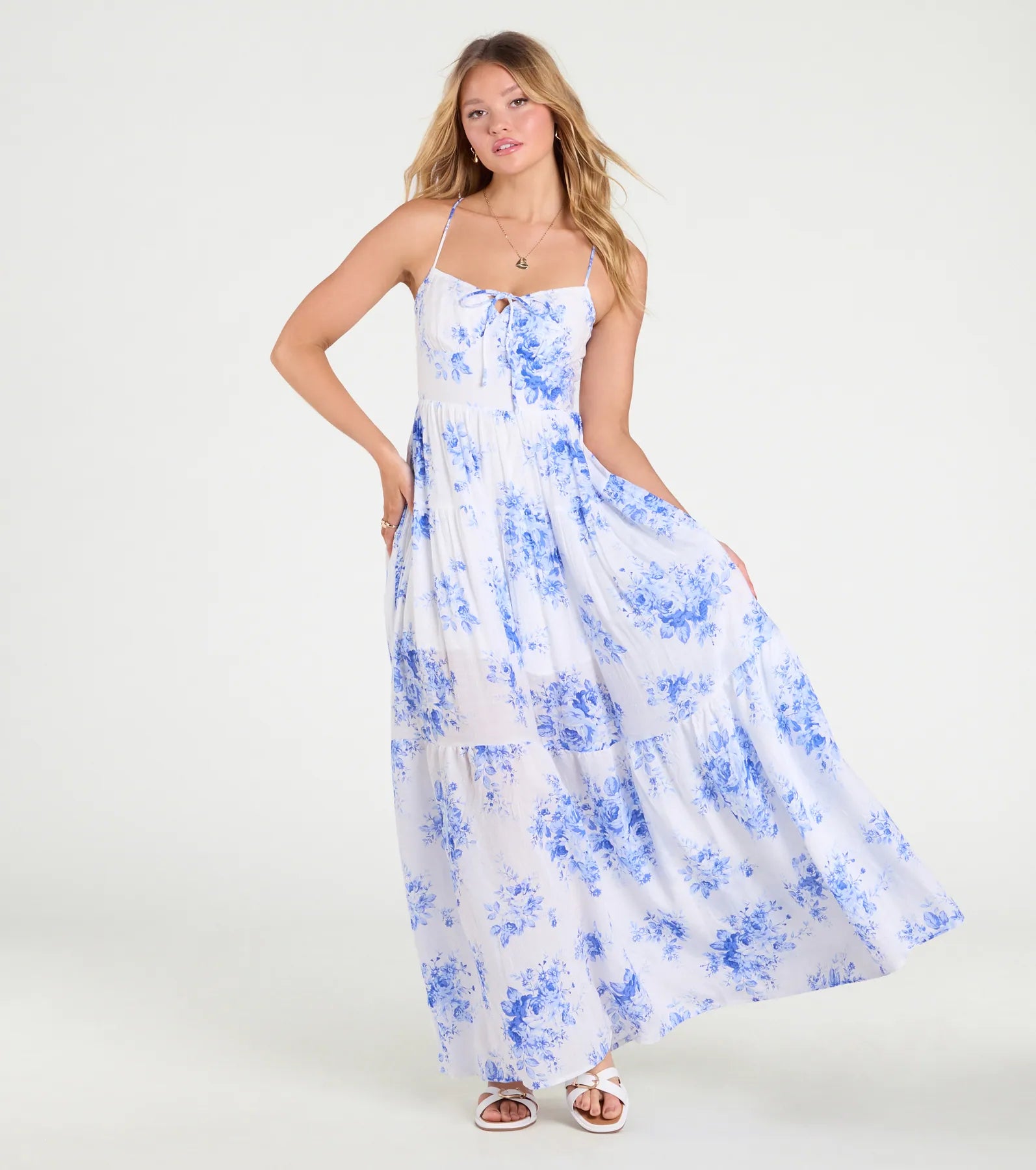 Ultimate Floral Elegance Maxi Dress with Open Tie Back