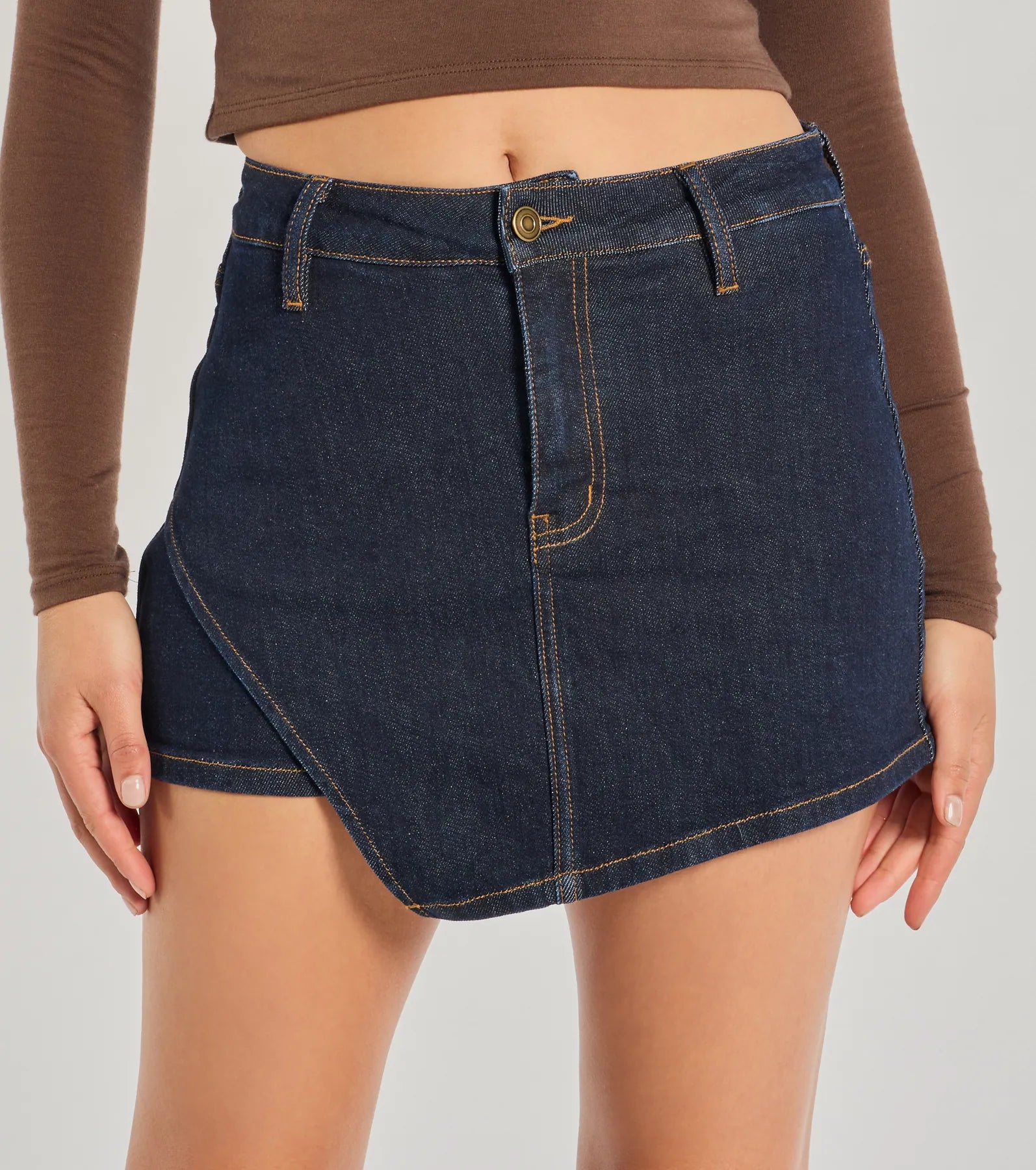 Premium High-Rise Denim Skort - Trendy Casual Style