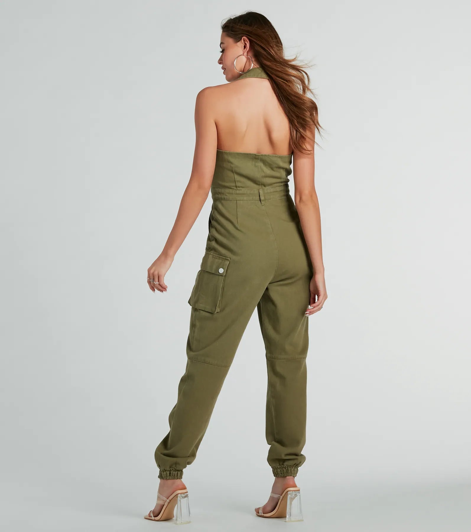 Ultimate Festival Ready Halter Cargo Jogger Denim Jumpsuit