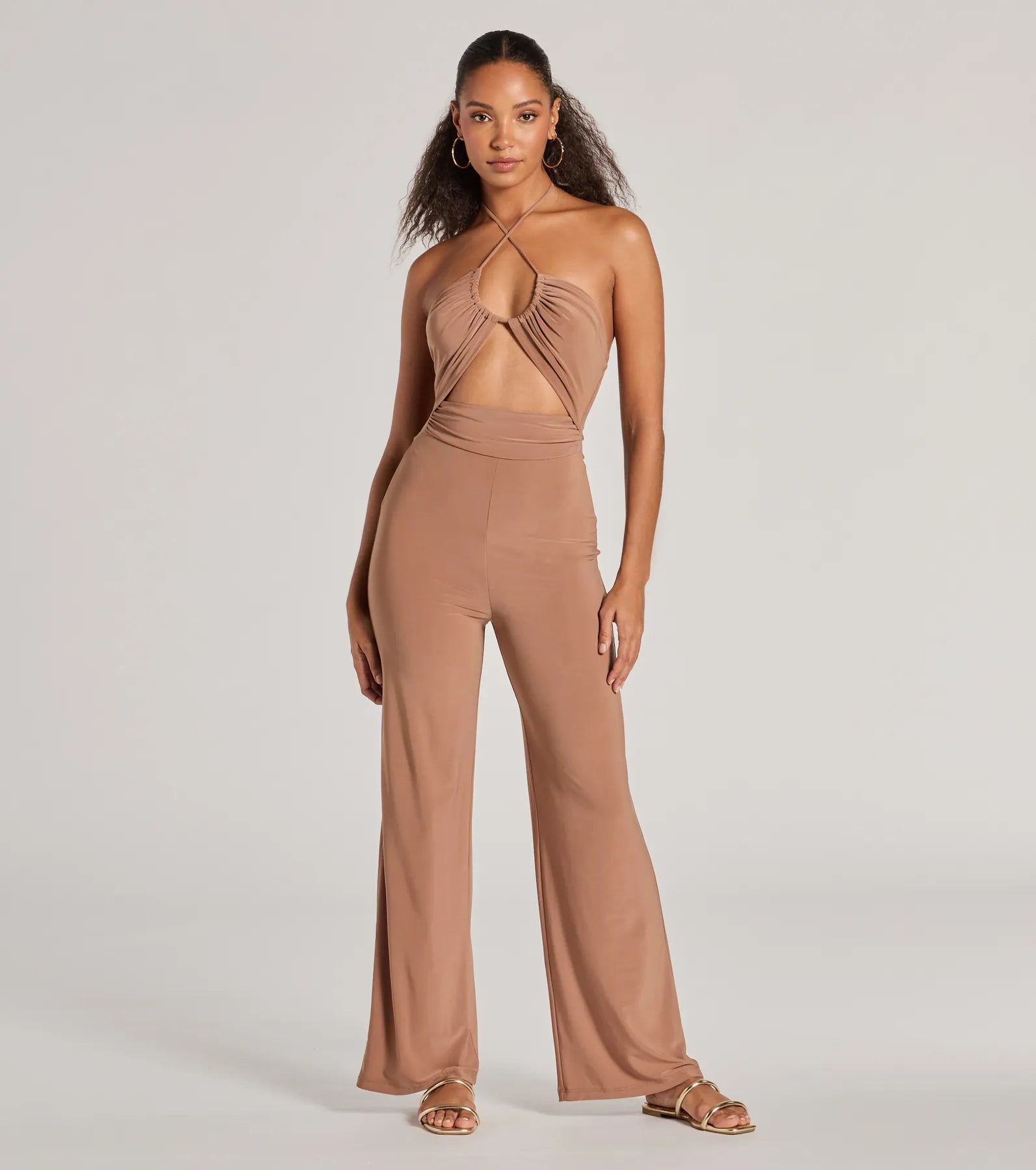 Ultimate Sass Halter Cutout Wide-Leg Jumpsuit