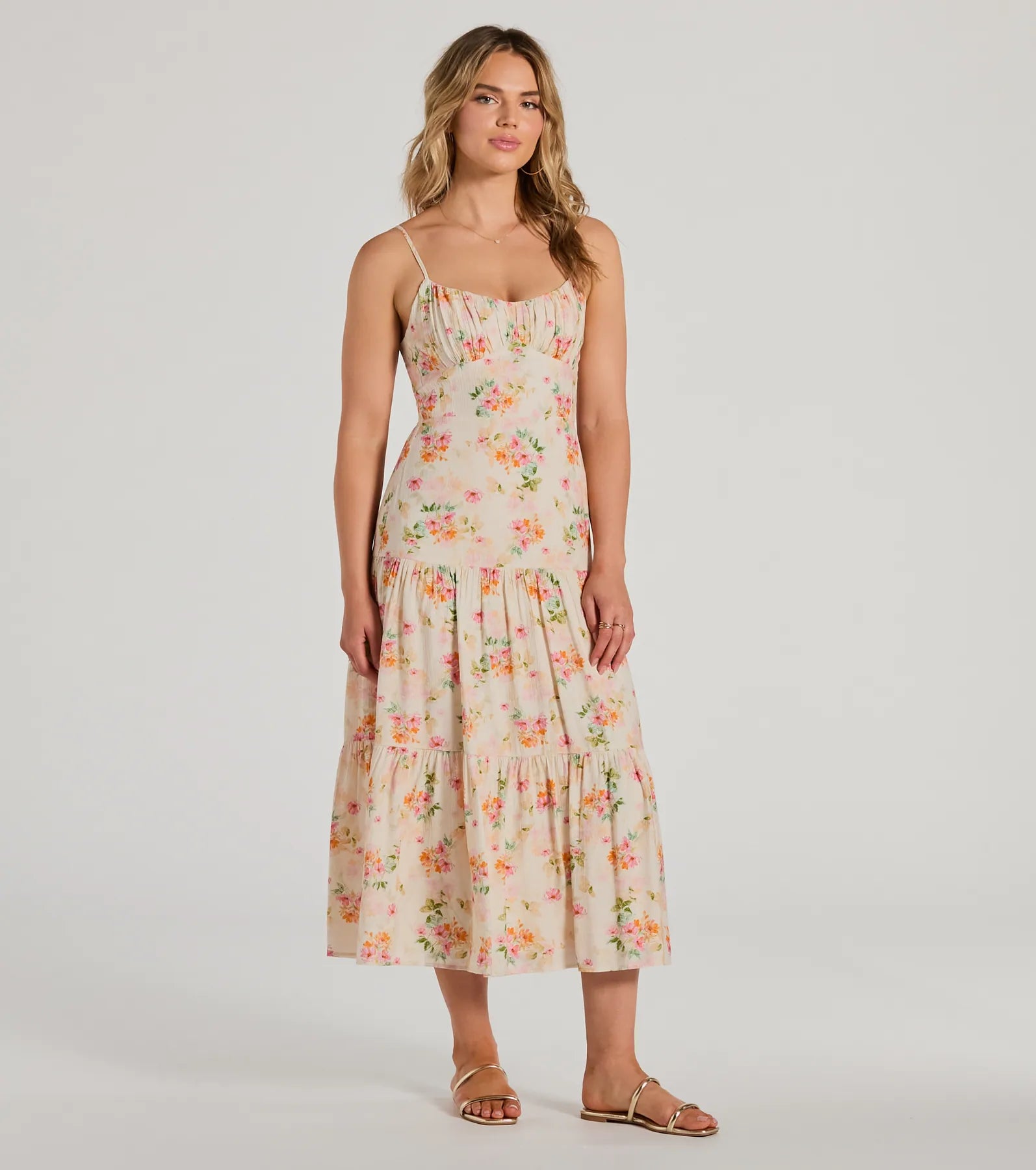 Premium Soiree Hour Lace-Up Floral Midi Dress