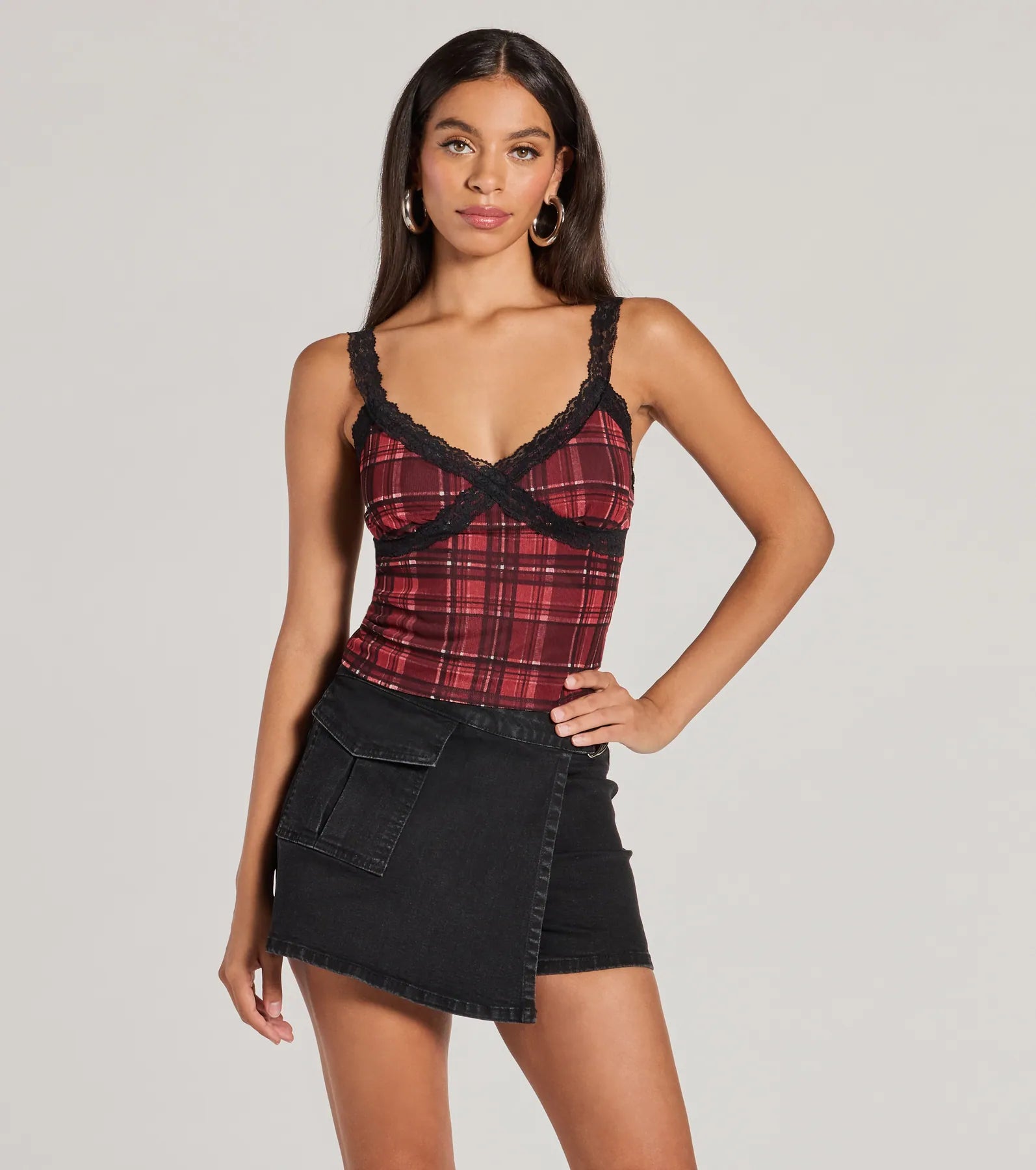 Ultimate Romantic Lace Plaid Crop Top