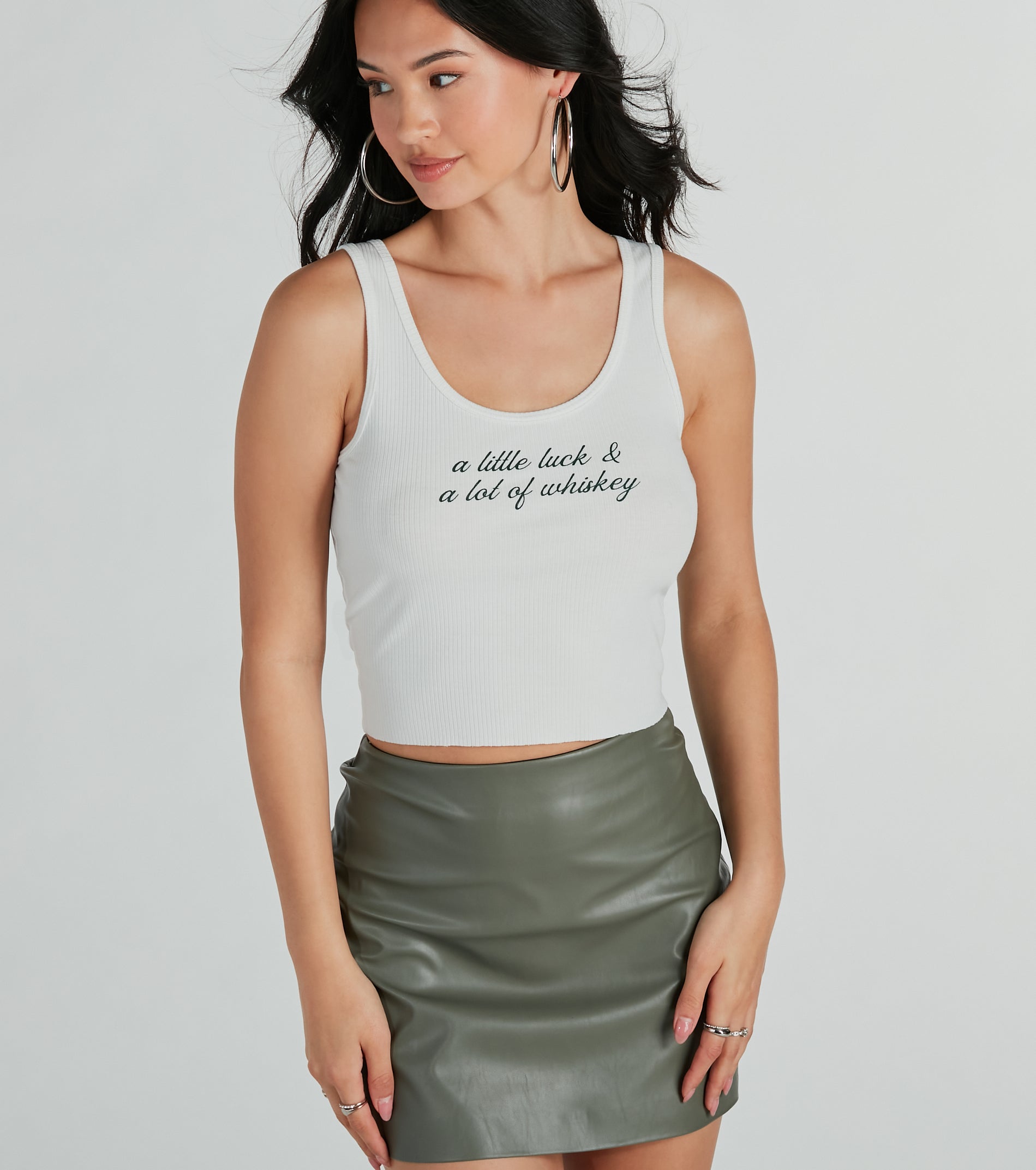 Premium Luck & Whiskey Graphic Crop Tank Top