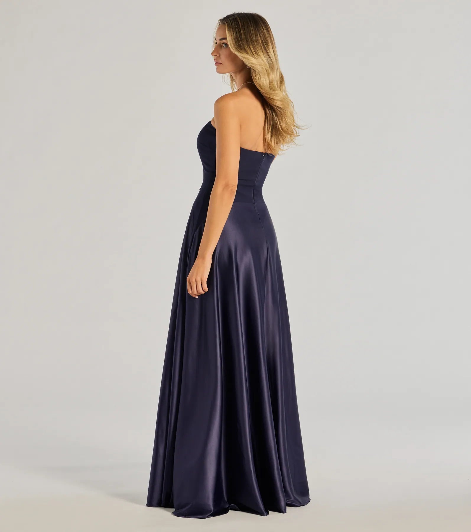 Premium Madi Strapless Crepe Satin A-Line Formal Dress for Gala & Black Tie Events