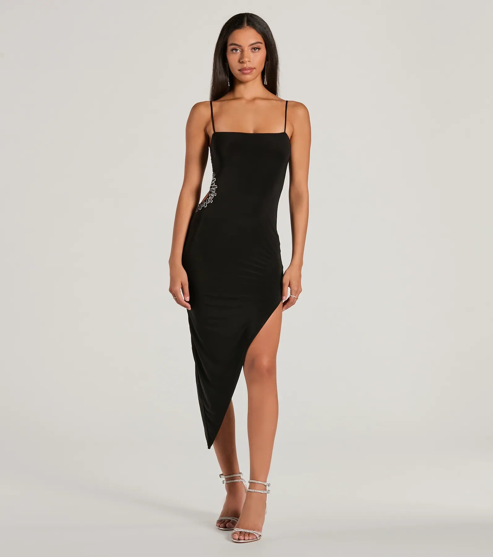 Premium Sparkle Rhinestone Cutout Midi Dress - Ignite Your Night