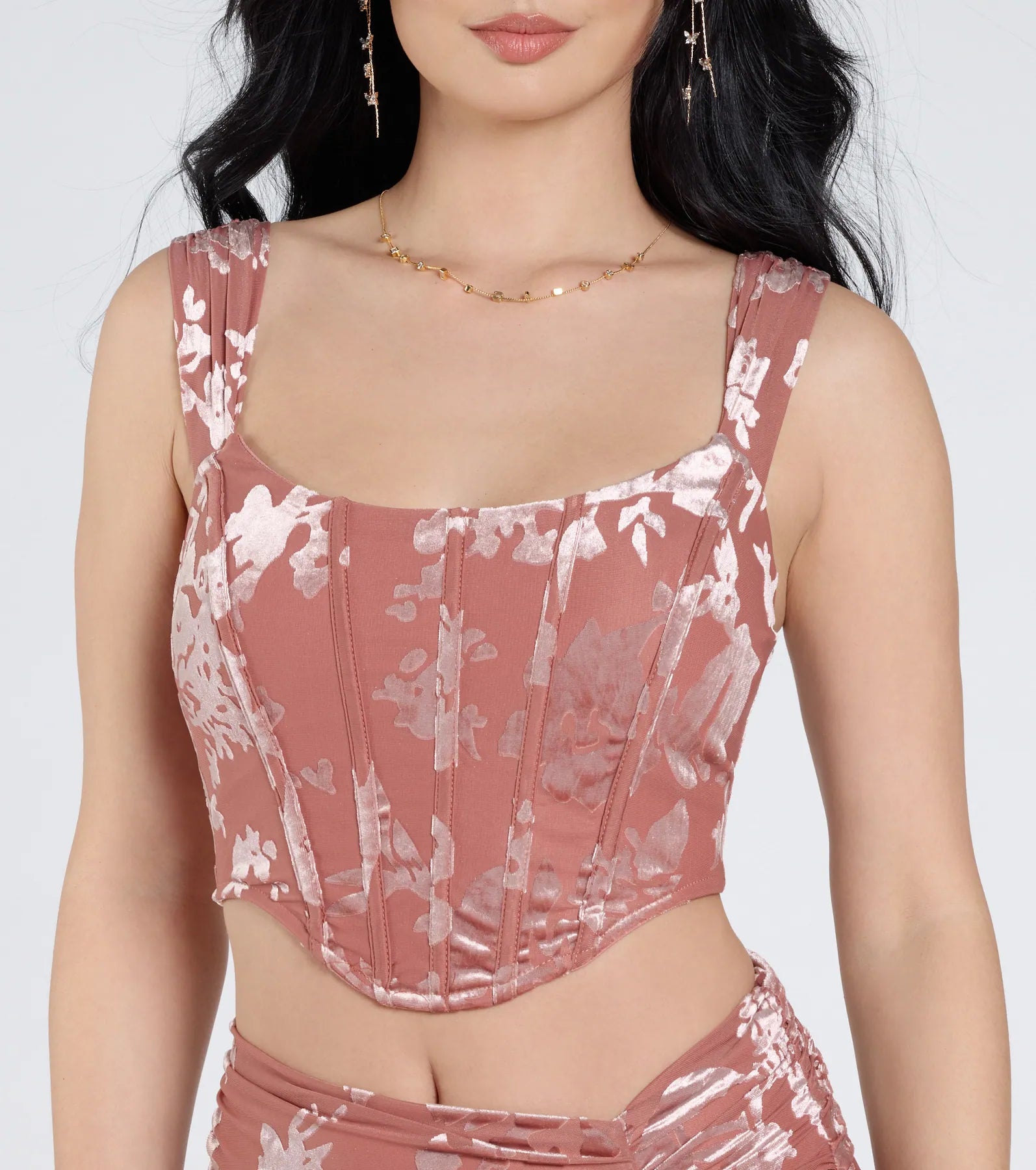 Premium Forever In Love Floral Velvet Burnout Corset Top - Ultimate Style Upgrade