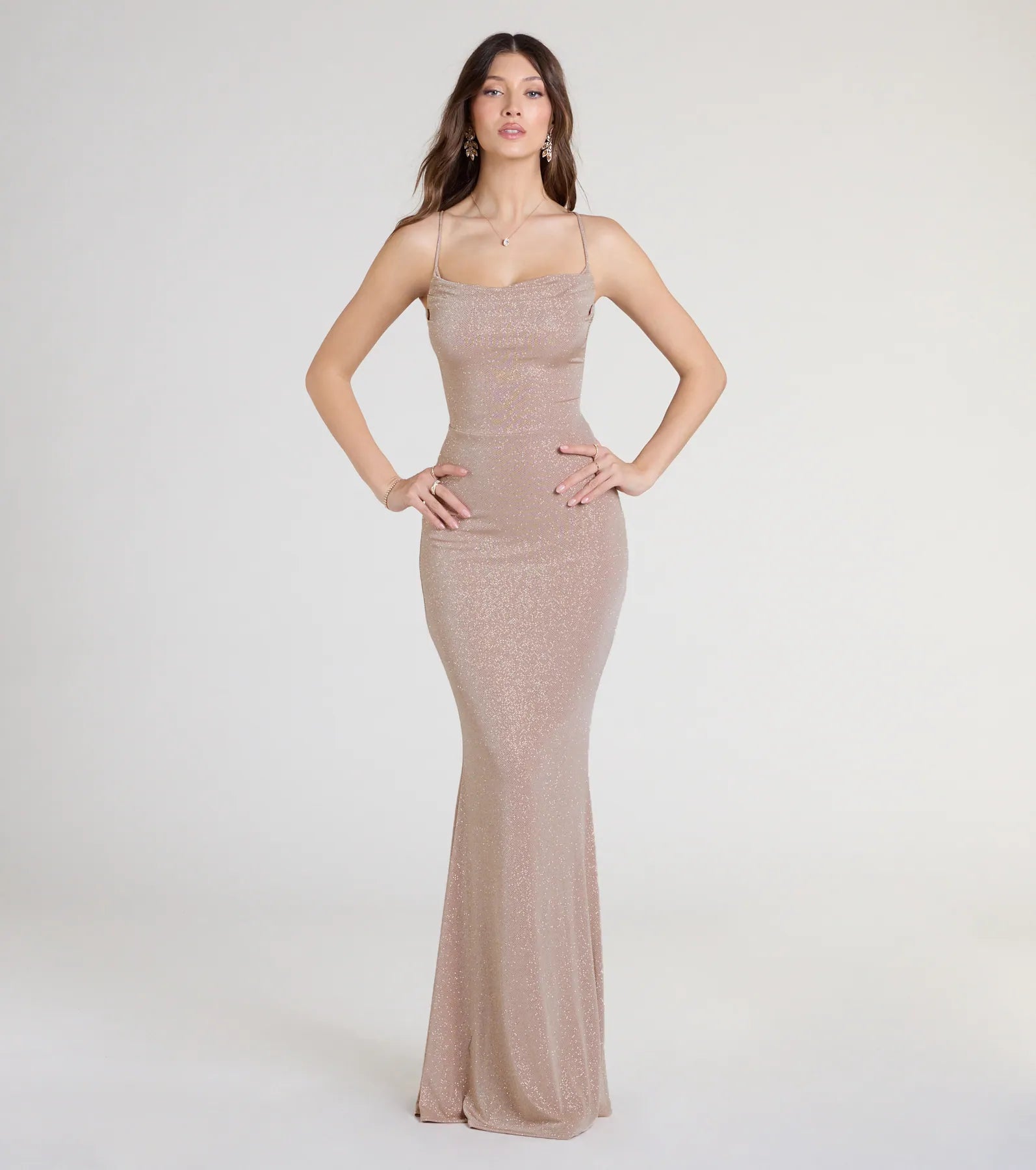 Premium Joan Lace-Up Glitter Mermaid Evening Gown