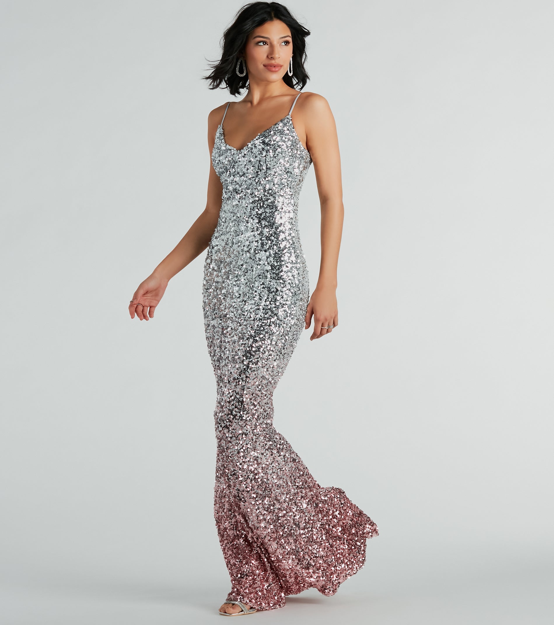 Ultimate Glamour Lizzy V-Neck Sequin Ombre Evening Gown