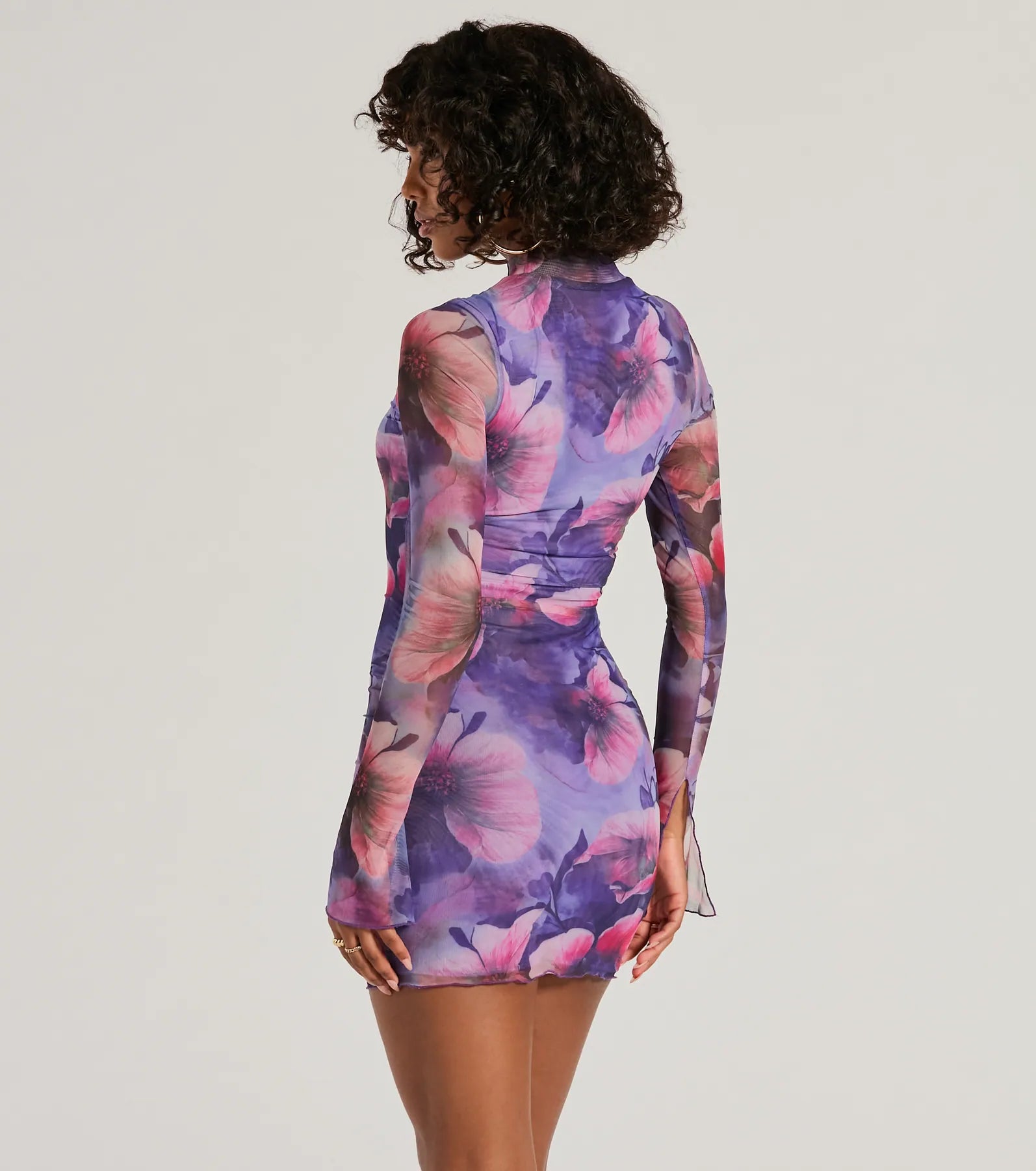 Ultimate Floral Mesh Mini Dress with Mock Neck