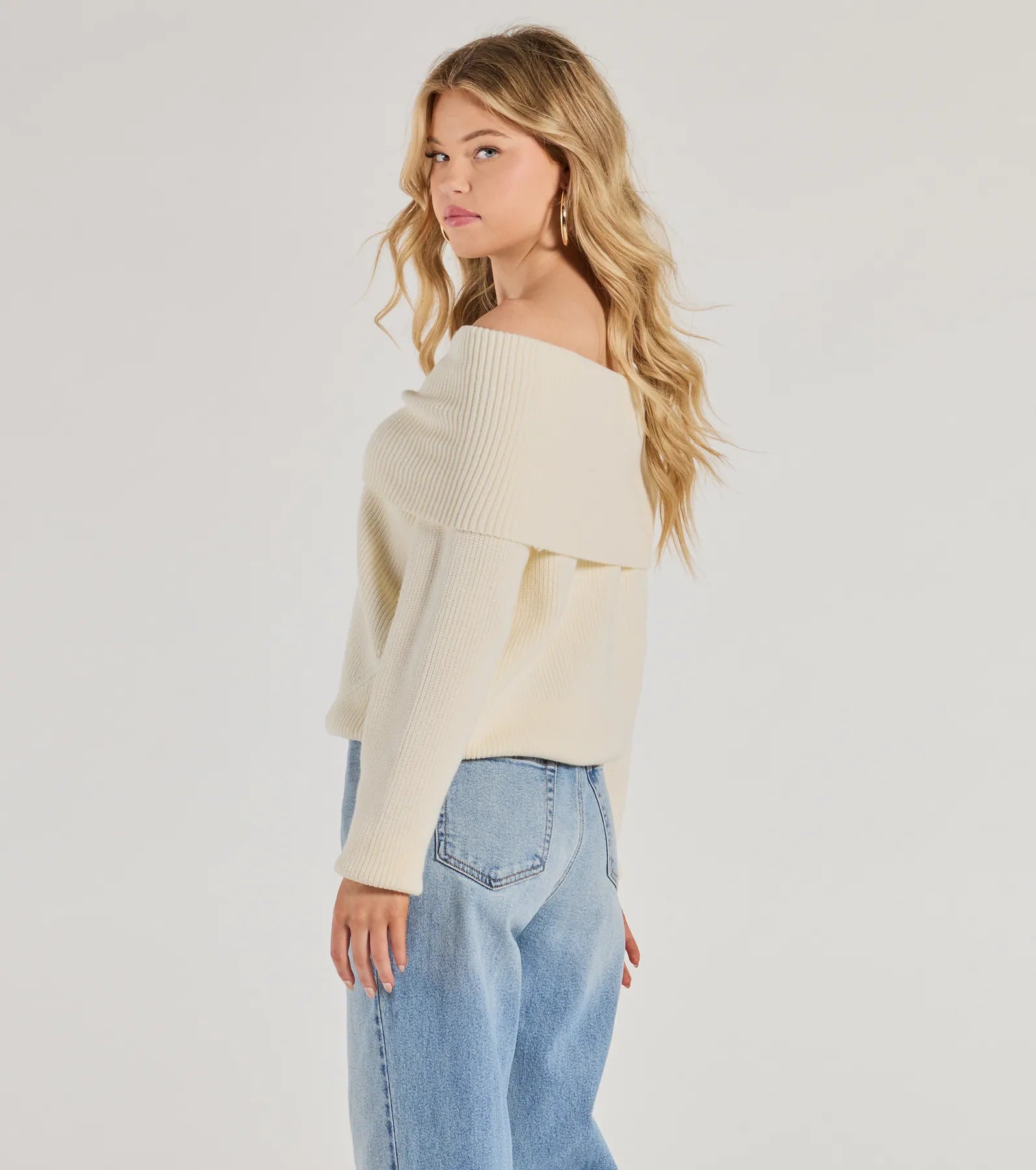 Premium Cozy Factor Ribbed Knit Off-The-Shoulder Sweater