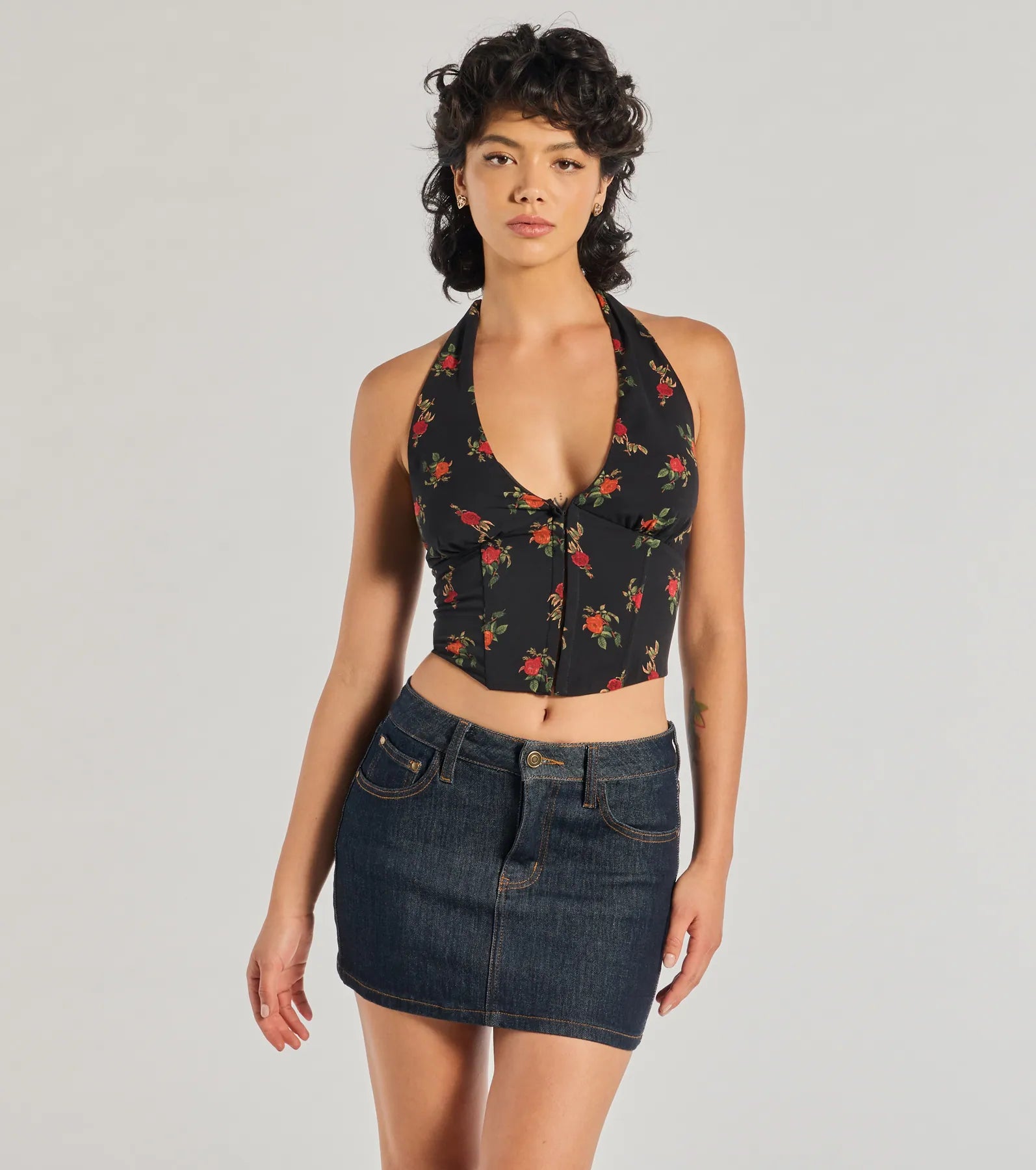 Ultimate Charming Ditsy Rose Lace-Up Corset Top