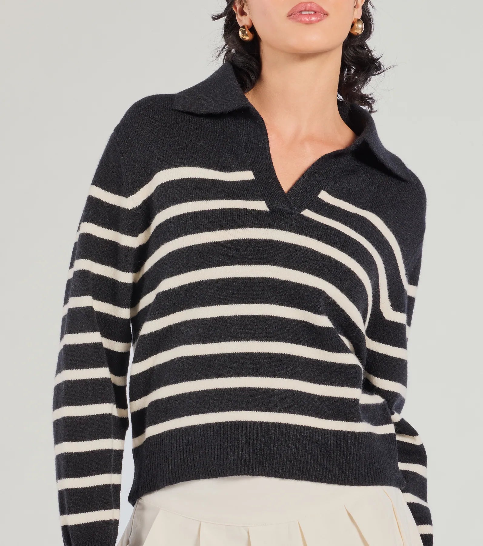 Premium Striped Collared Knit Sweater - Ultimate Comfort