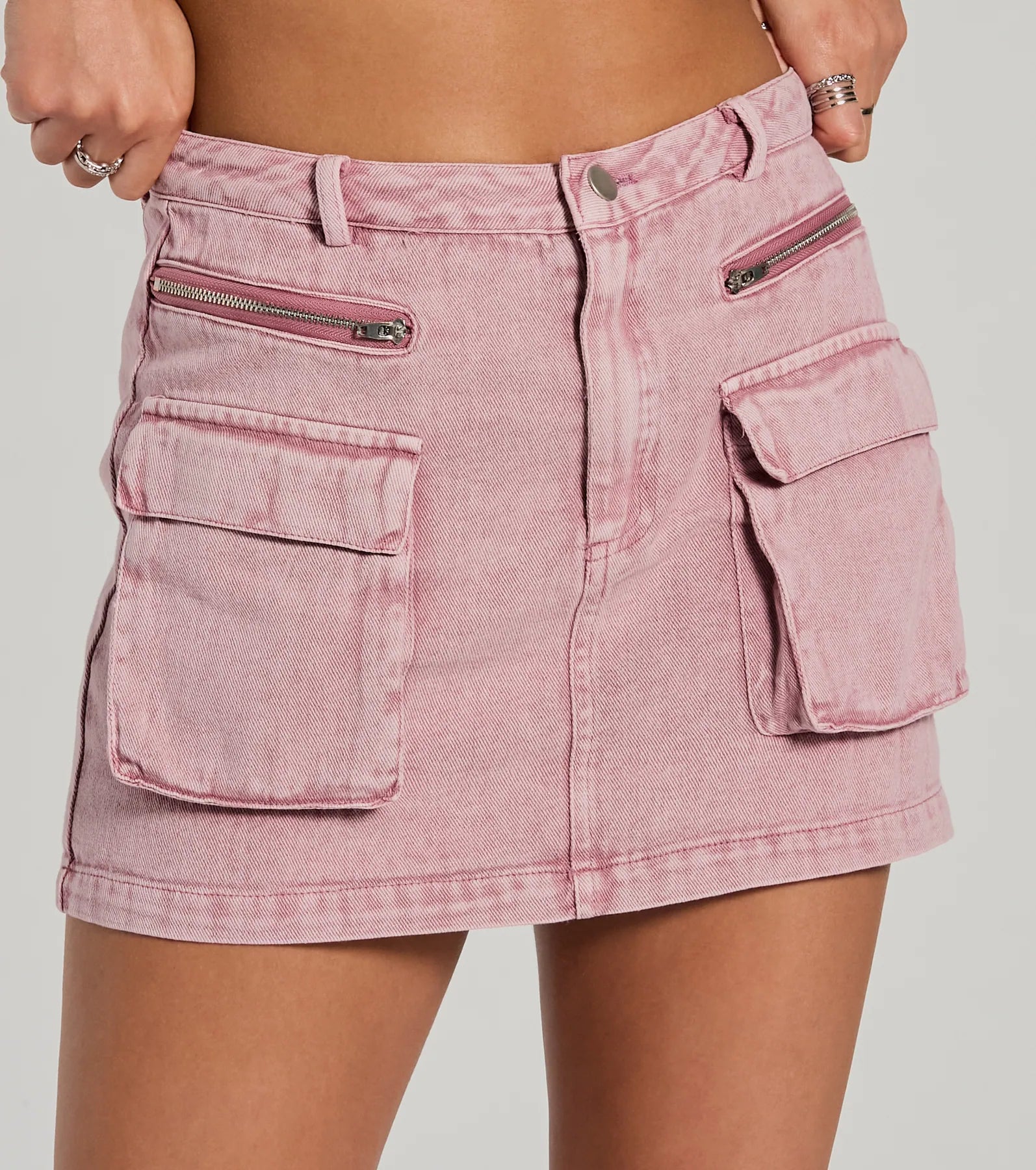 Ultimate Cool Factor Cargo Denim Mini Skirt