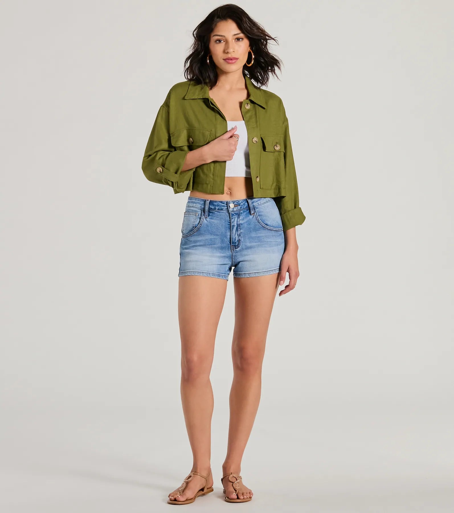 Premium Linen Blend Button-Up Cropped Shacket - Effortless Style Upgrade