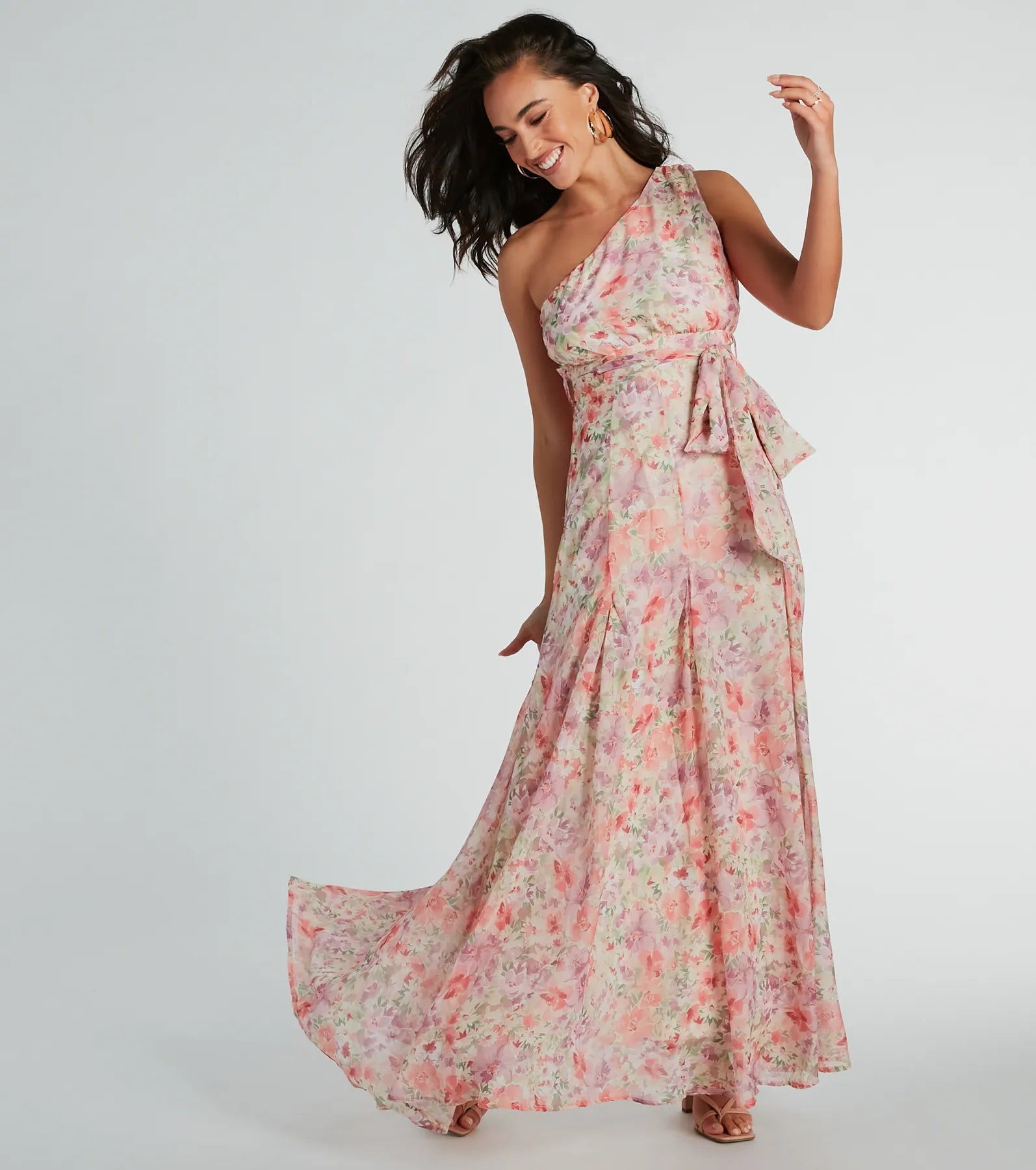 Ultimate Floral Elegance One-Shoulder Chiffon Maxi Dress