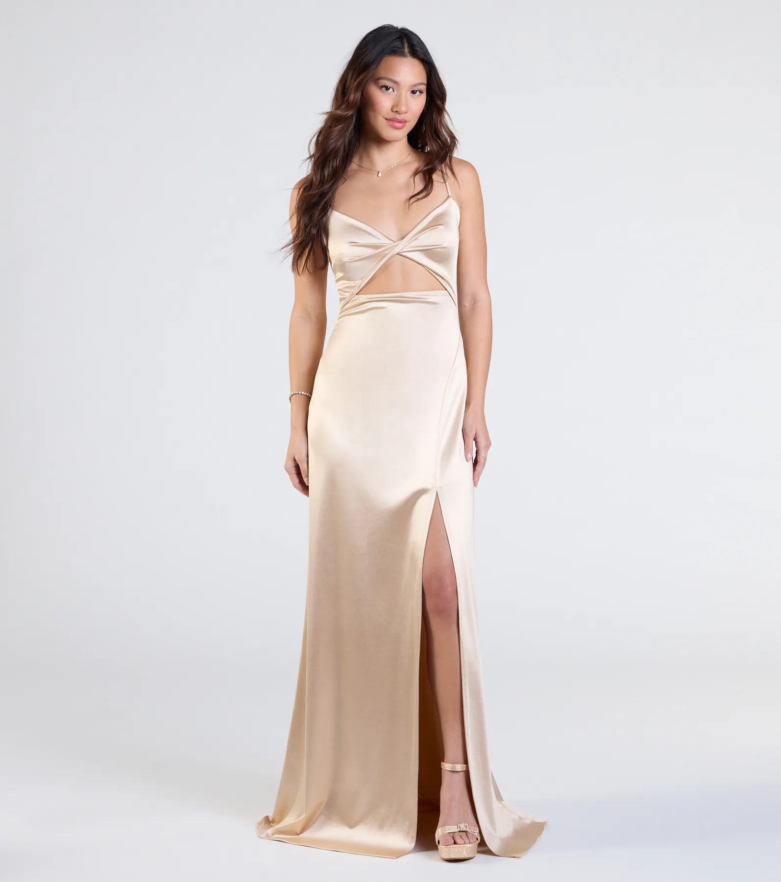 Ultimate Maisy Glam Satin Gown with Cutout & High Slit