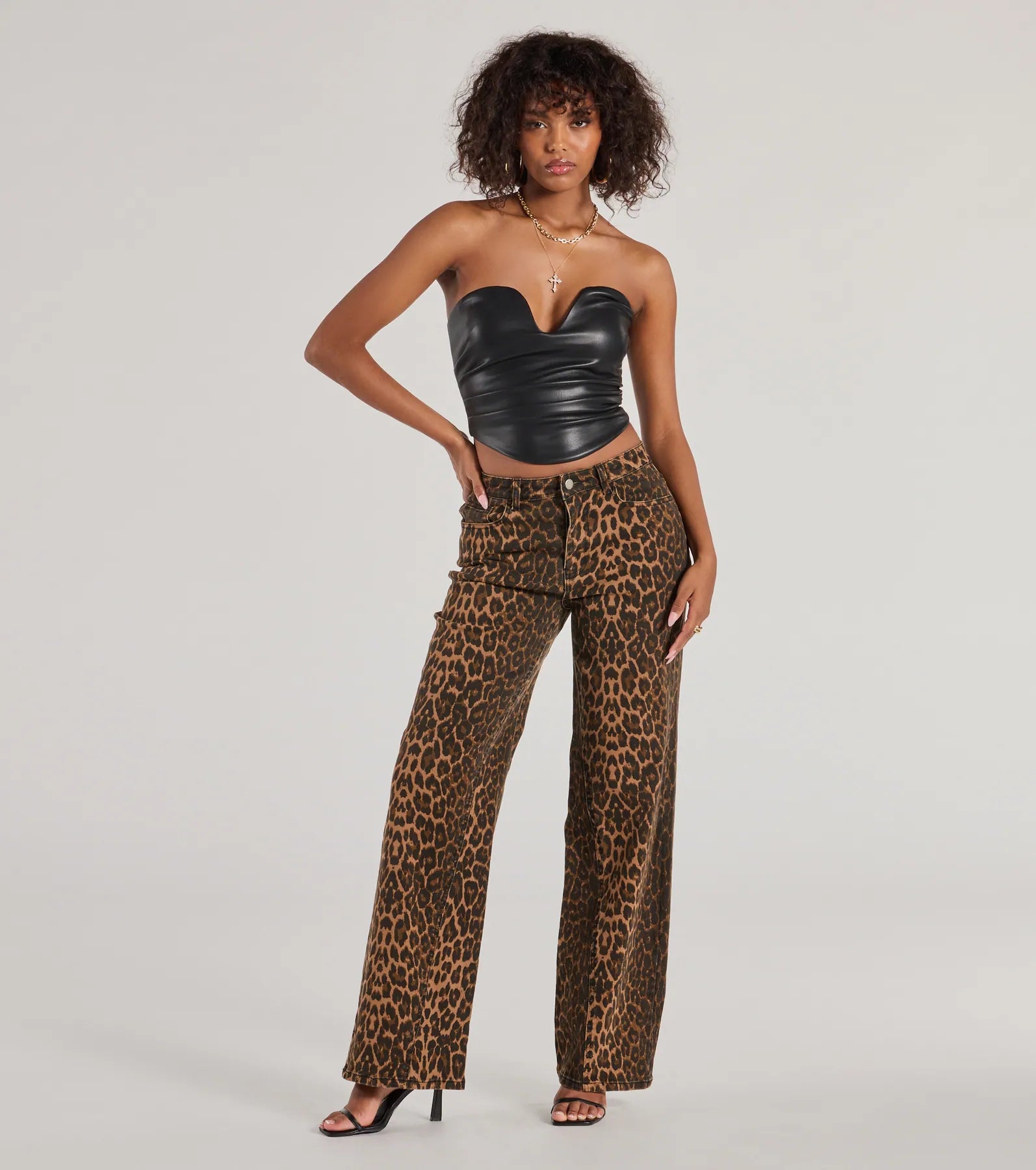 Ultimate Fierce Aura Wide-Leg Leopard Print Denim Jeans