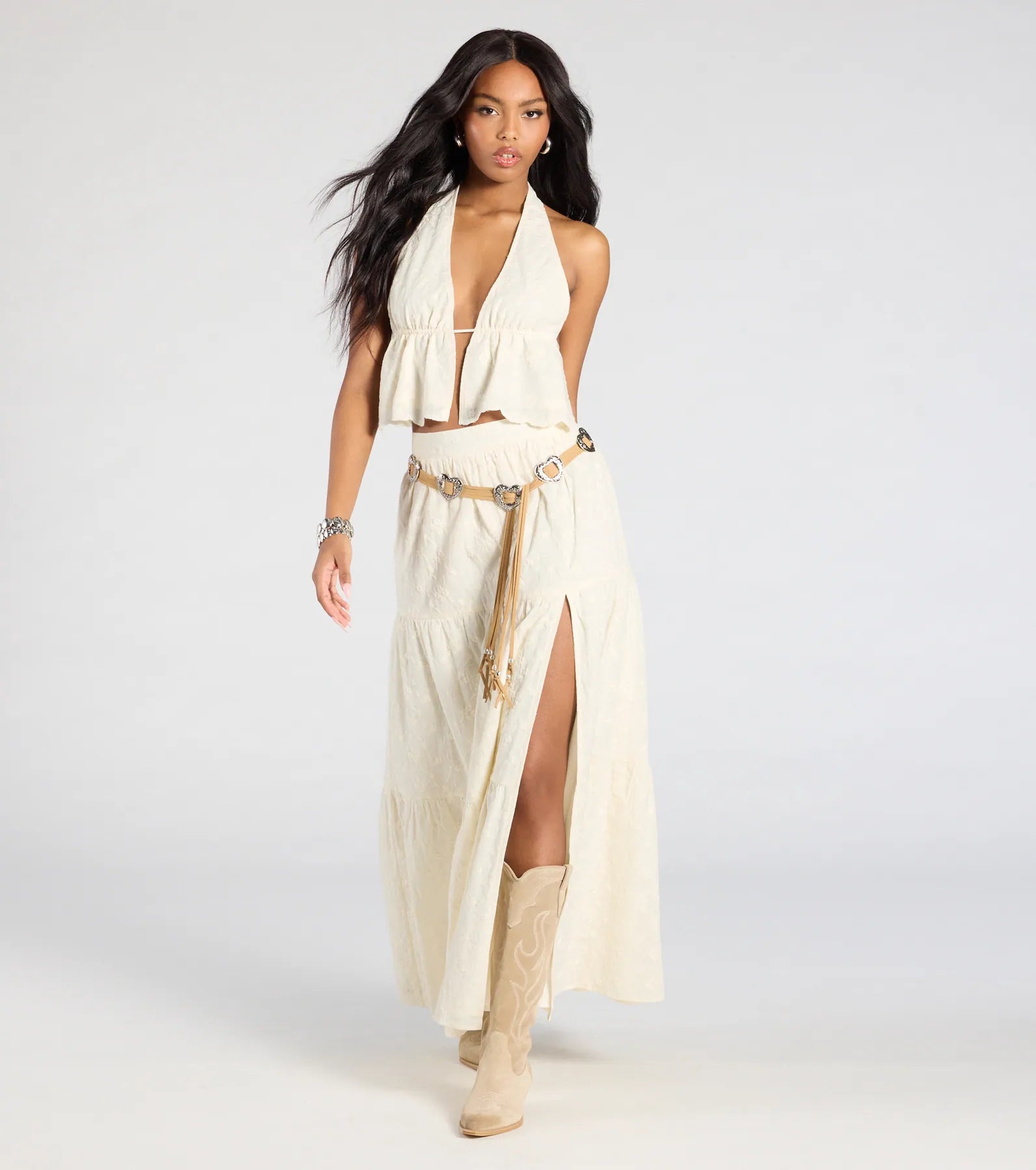 Ultimate Free Spirit Embroidered Maxi Skirt with High Slit