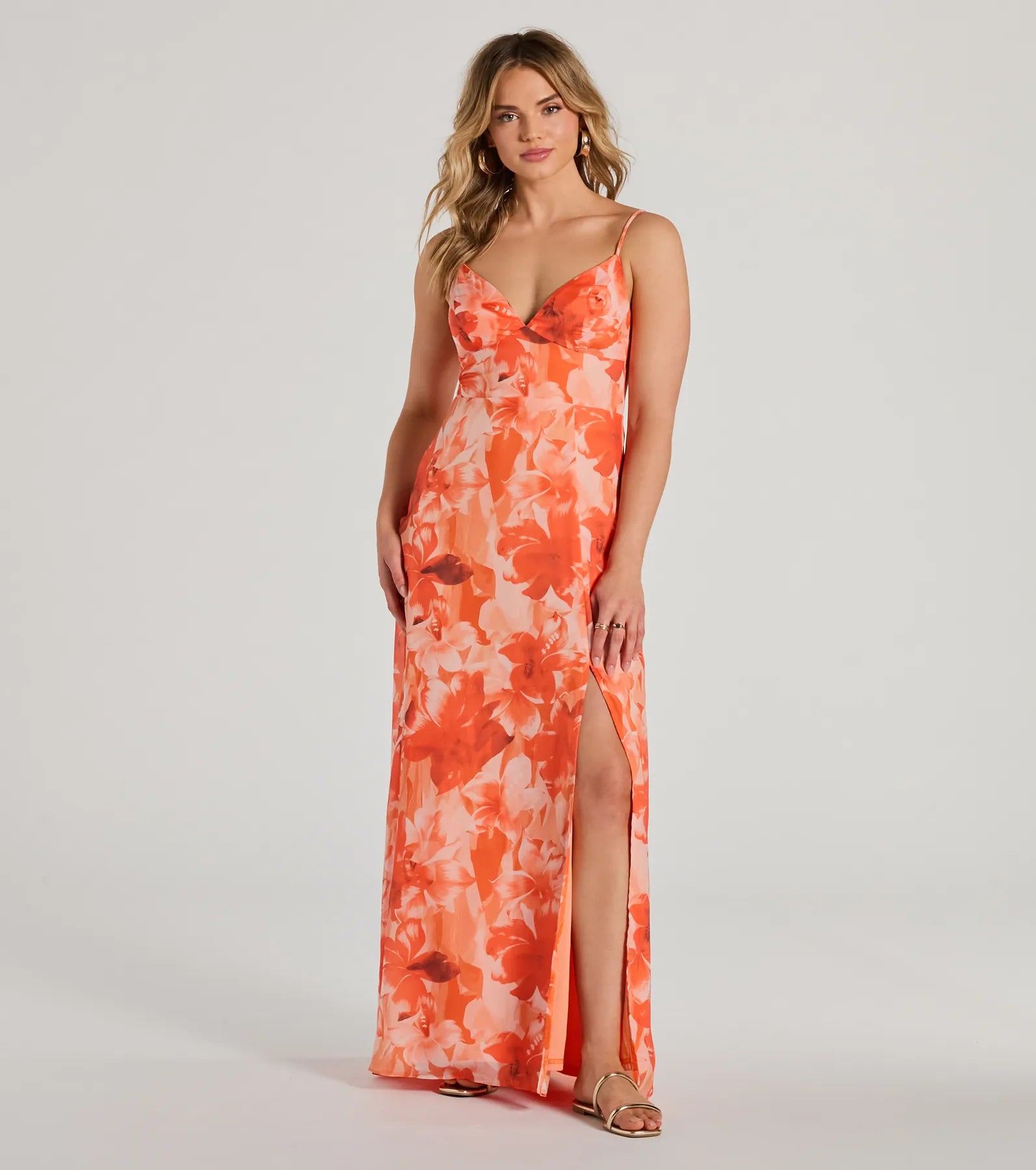 Ultimate Elegance Lace-Up Floral Chiffon Maxi Dress