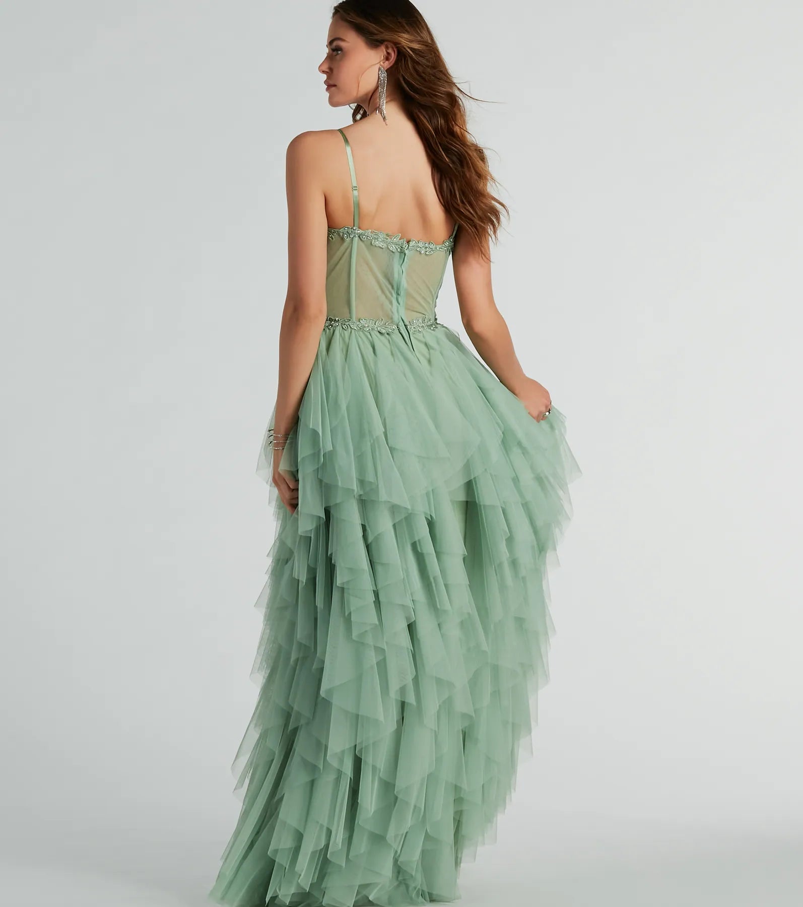 Keyla Premium Floral Applique Tiered Ruffle Tulle Gown - Ultimate Elegance