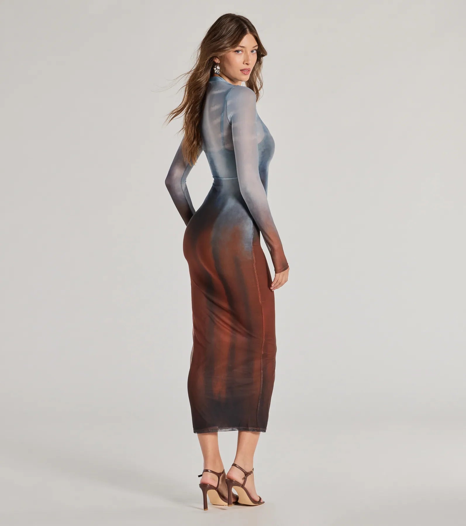 Ultimate Sultry Silhouette Abstract Mesh Midi Dress