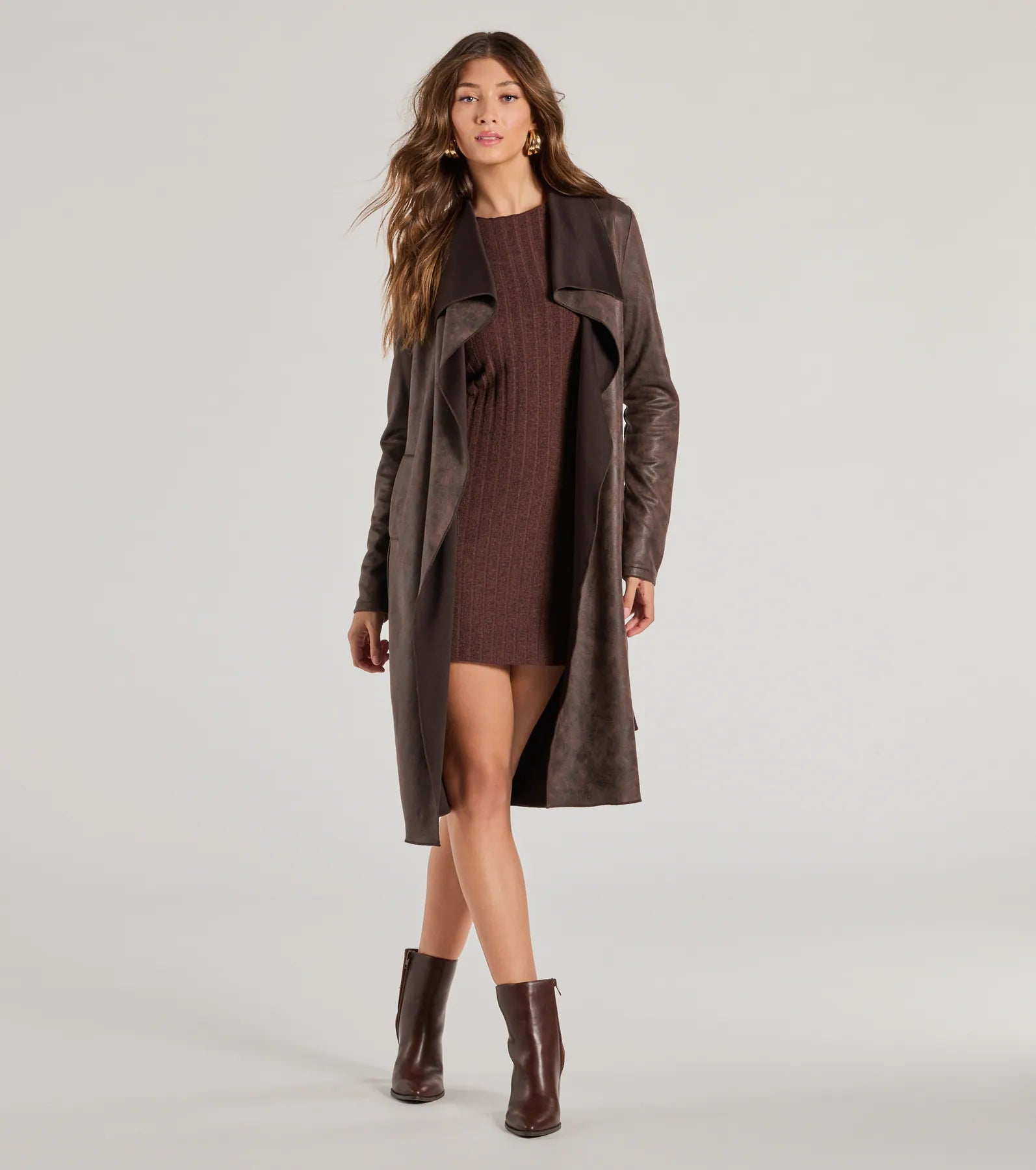 Premium Faux Suede Trench Coat - Timeless Elegance