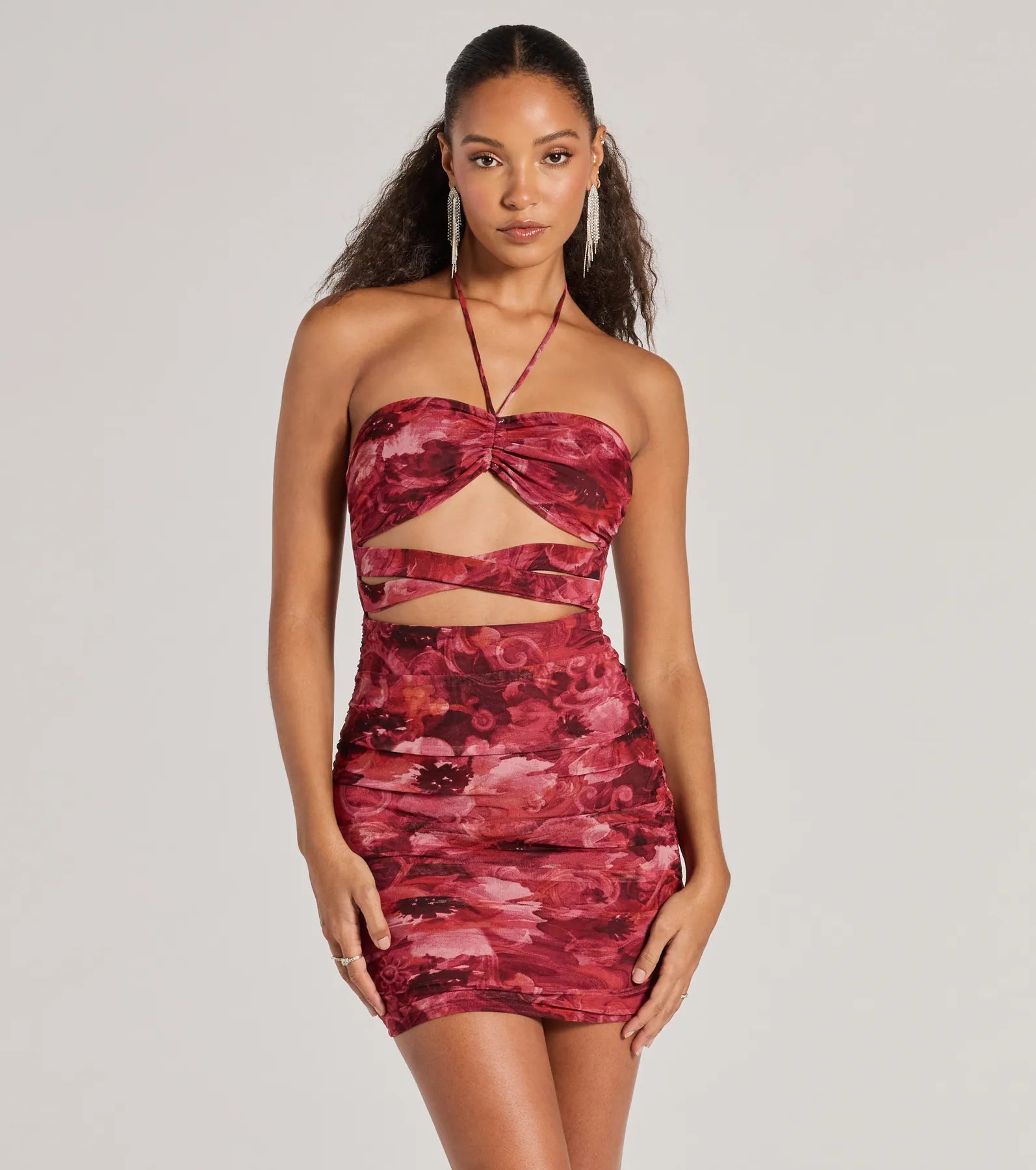 Ultimate Resort-Ready Halter Cutout Abstract Mini Dress