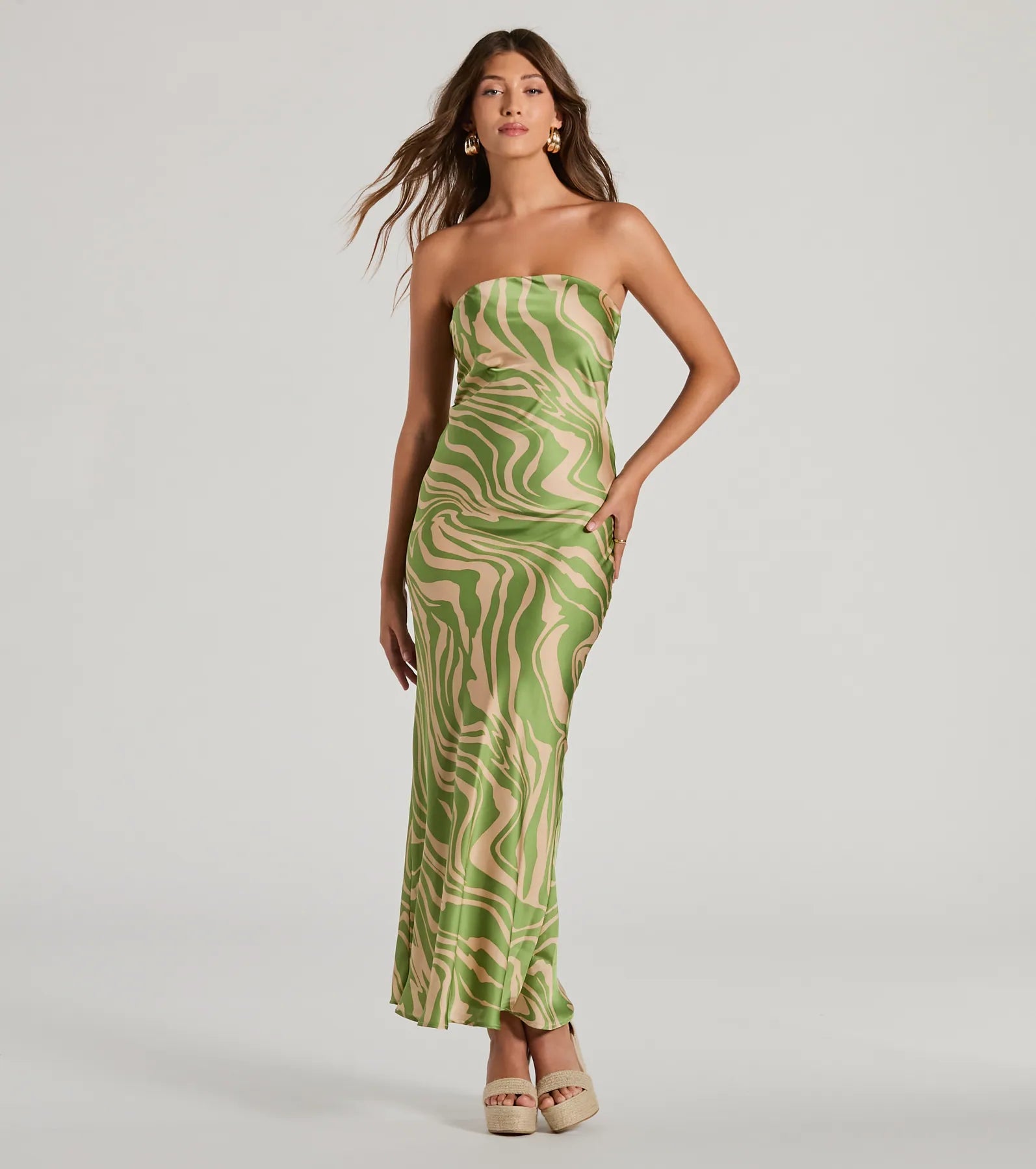 Ultimate Fierce Stripes Zebra Print Satin Maxi Dress