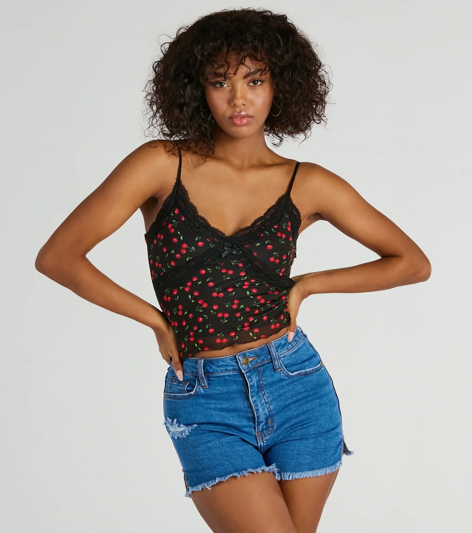 Ultimate Cherry Lace Cami Tank Top - Premium Mesh Festival Wear