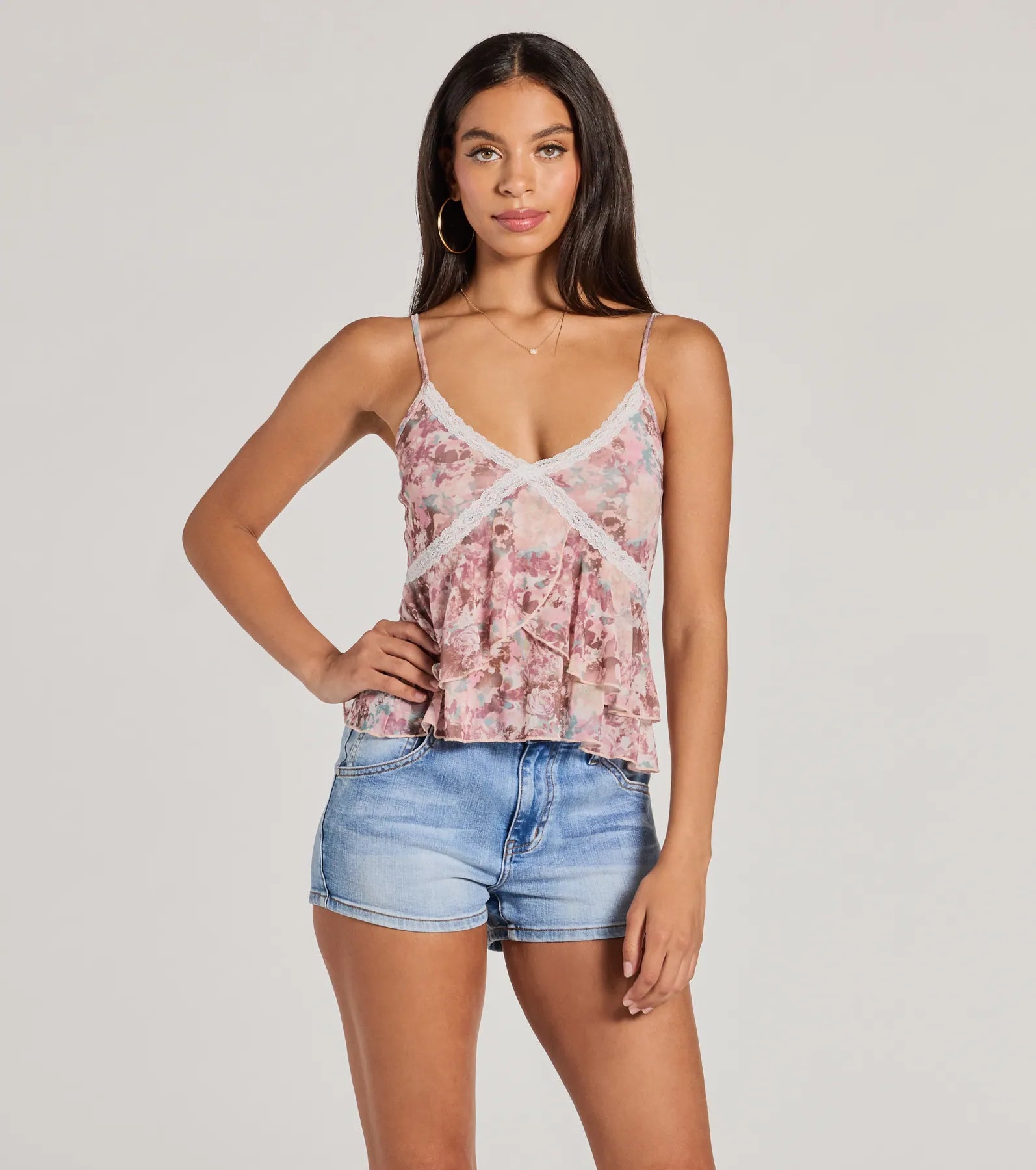 Ultimate Floral Lace Trim Babydoll Crop Top - Crushin' On You